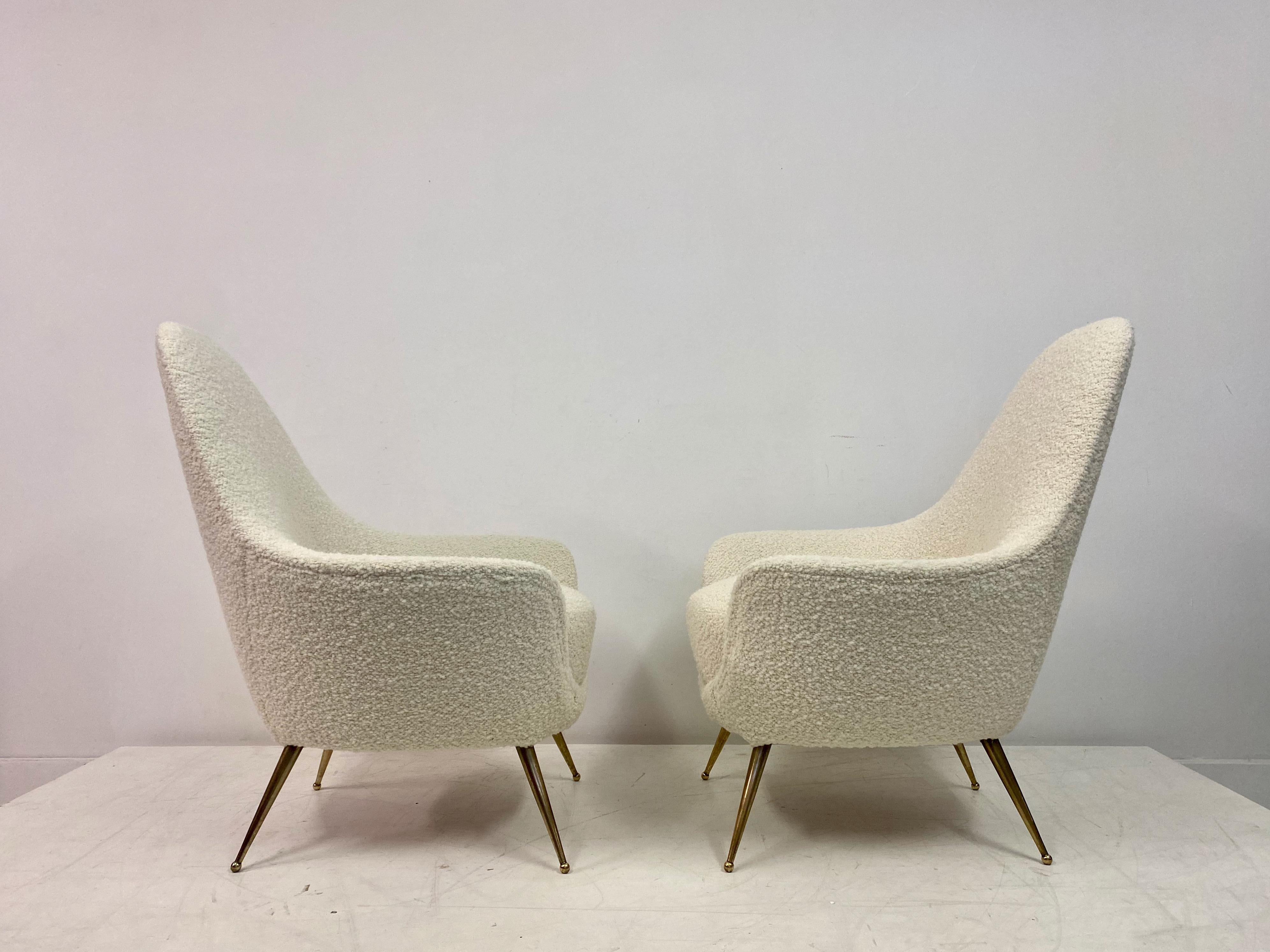 Bouclé Pair of 1960s Italian Armchairs in Boucle