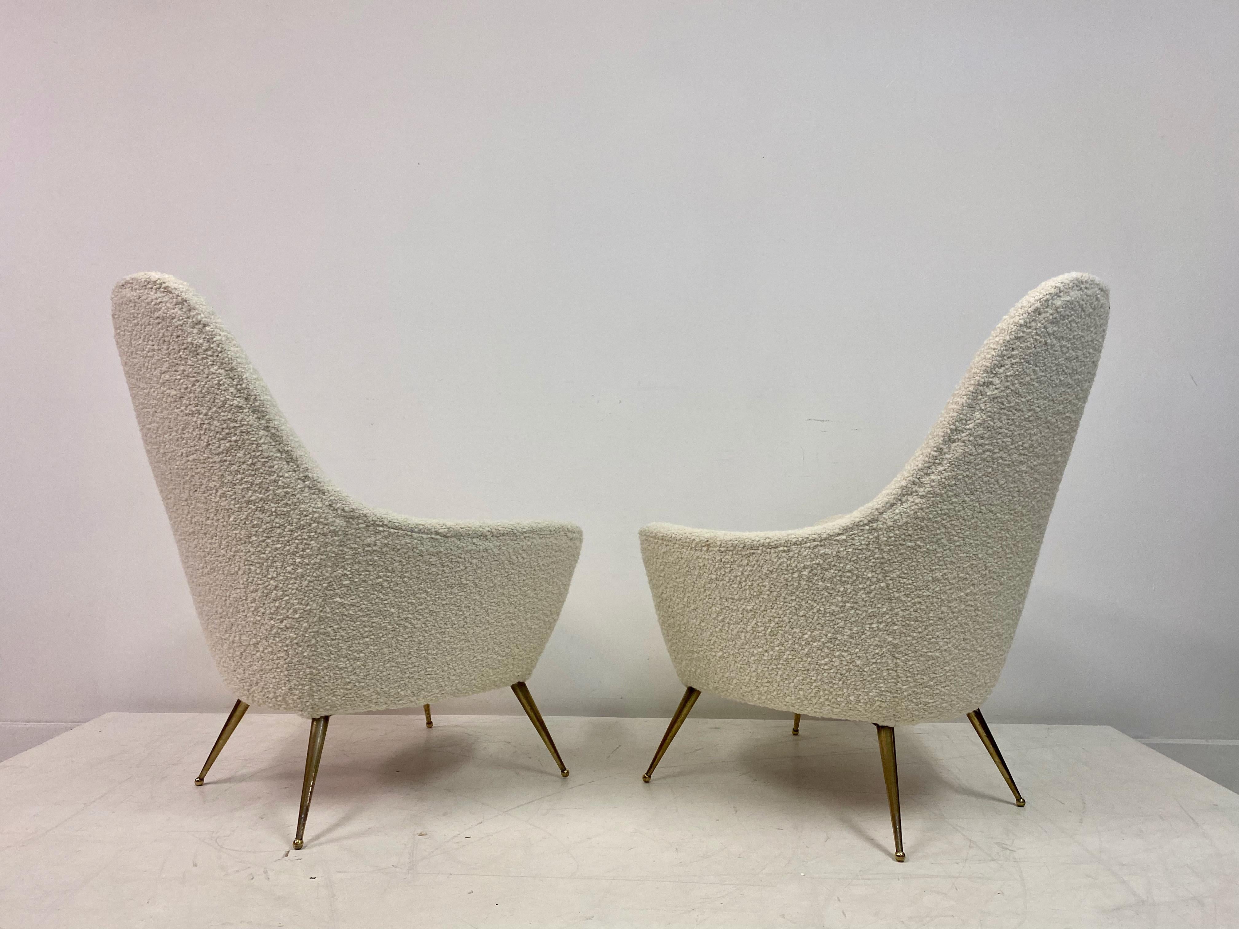 Pair of 1960s Italian Armchairs in Boucle 1