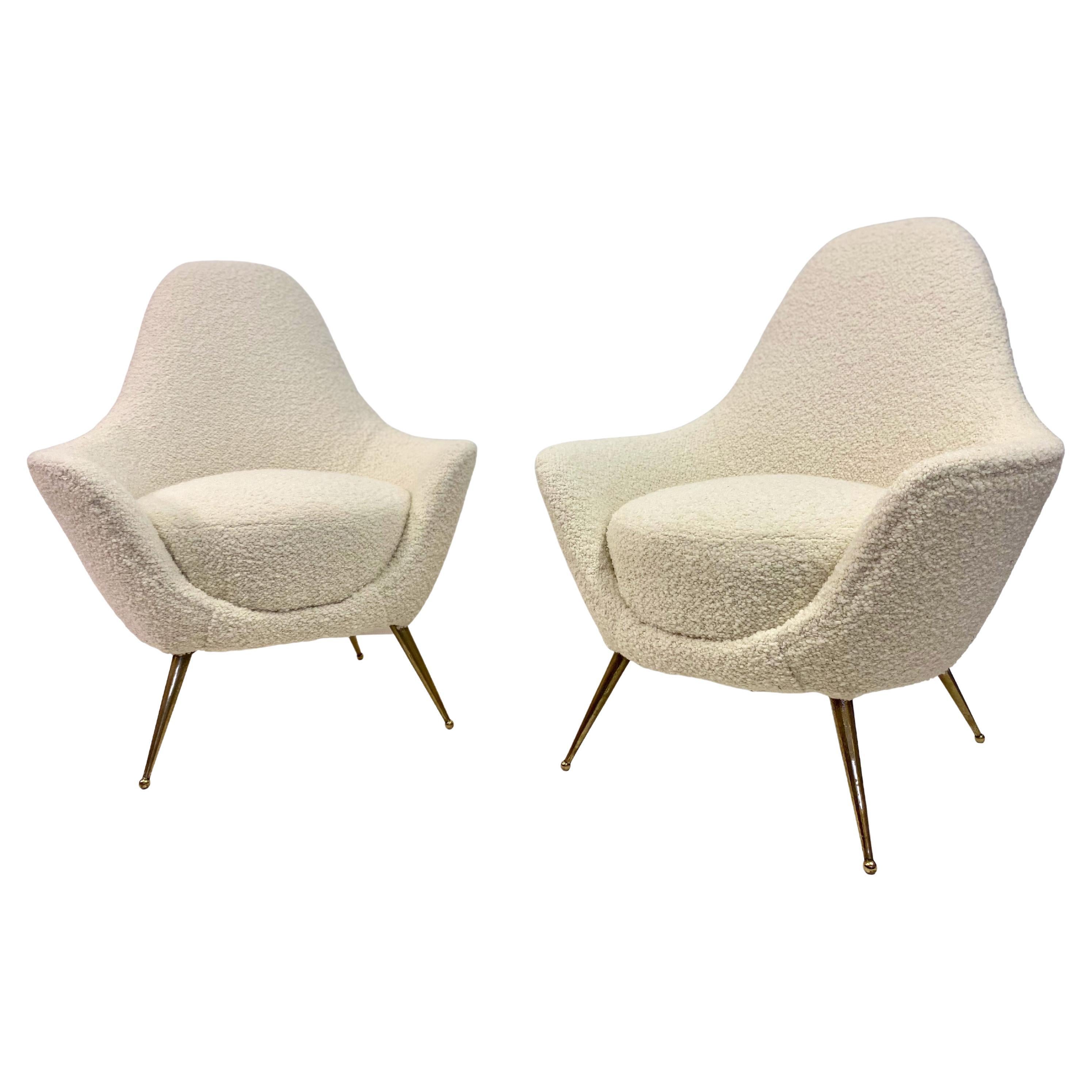 Pair of 1960s Italian Armchairs in Boucle