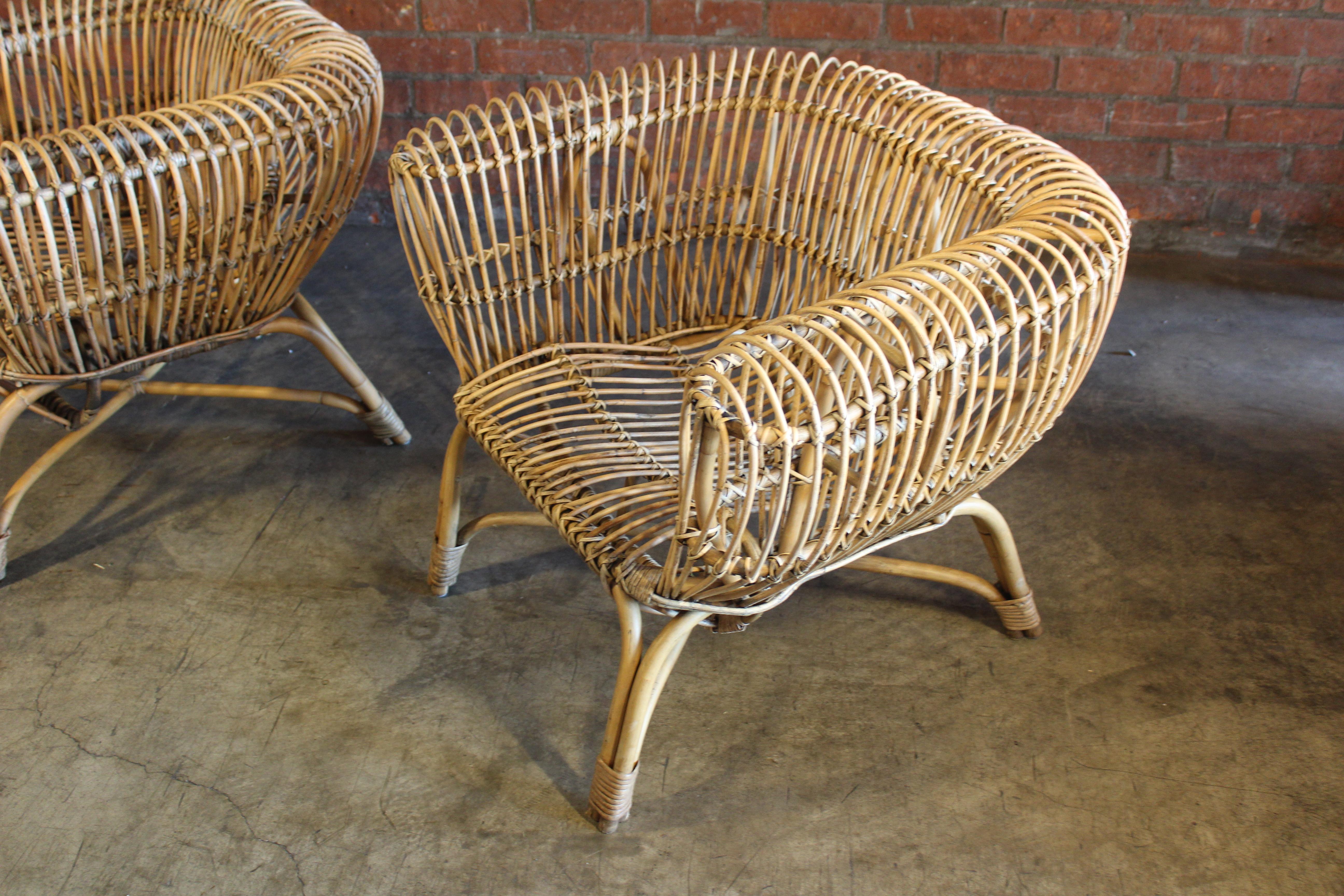 Pair of 1960s Italian Bamboo Chairs Attributed to Franco Albini 2