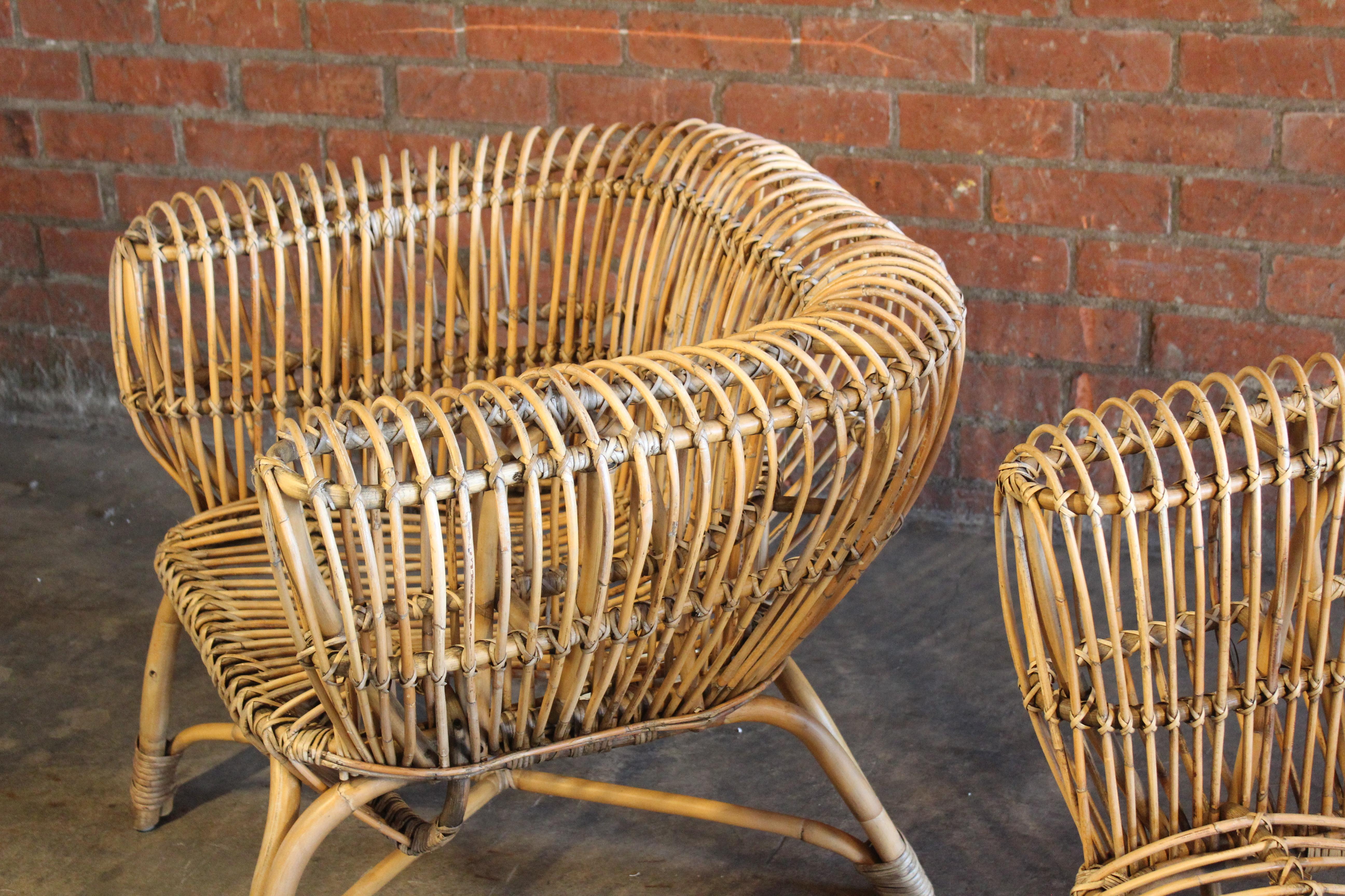 Pair of 1960s Italian Bamboo Chairs Attributed to Franco Albini 3