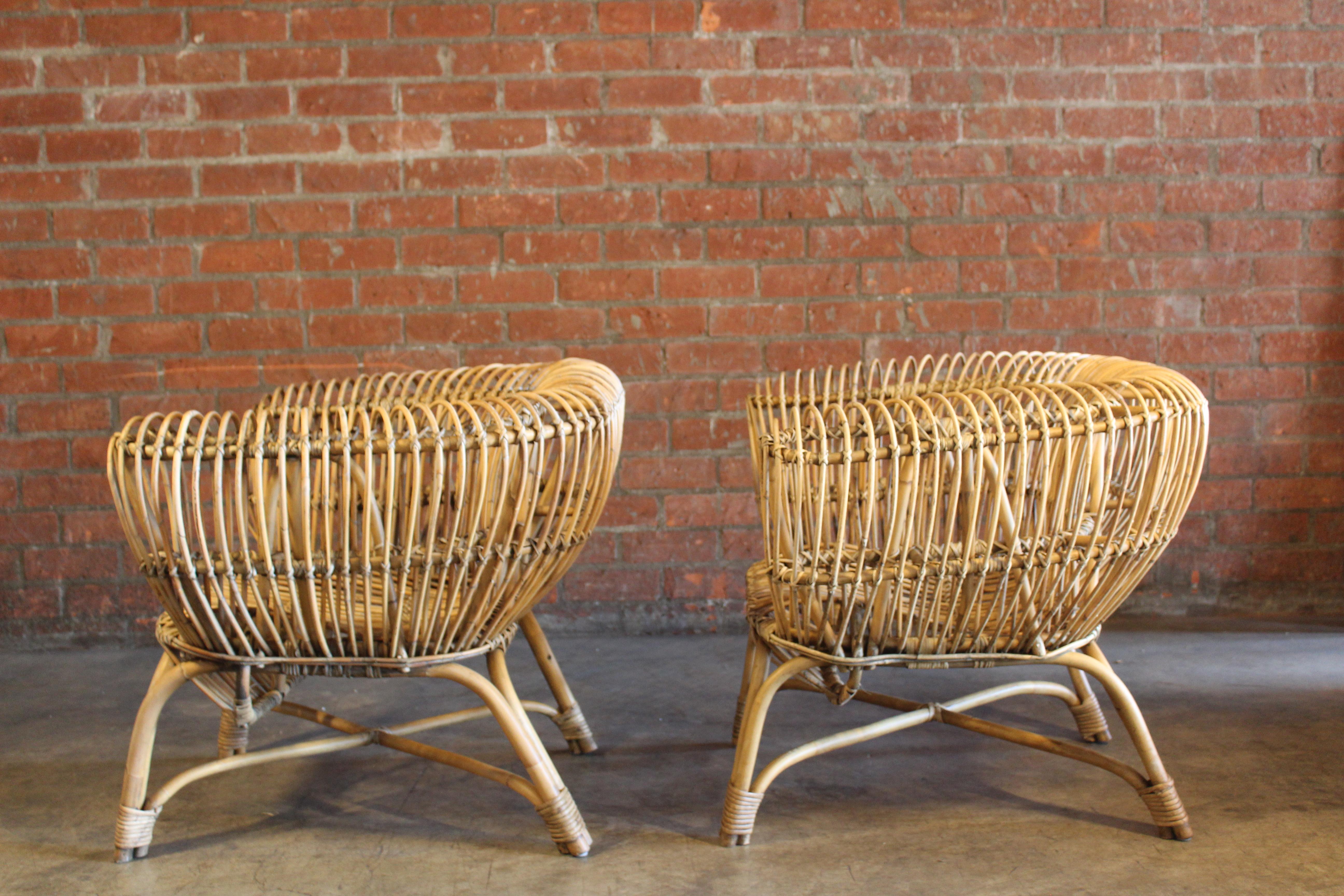 Pair of 1960s Italian Bamboo Chairs Attributed to Franco Albini 4