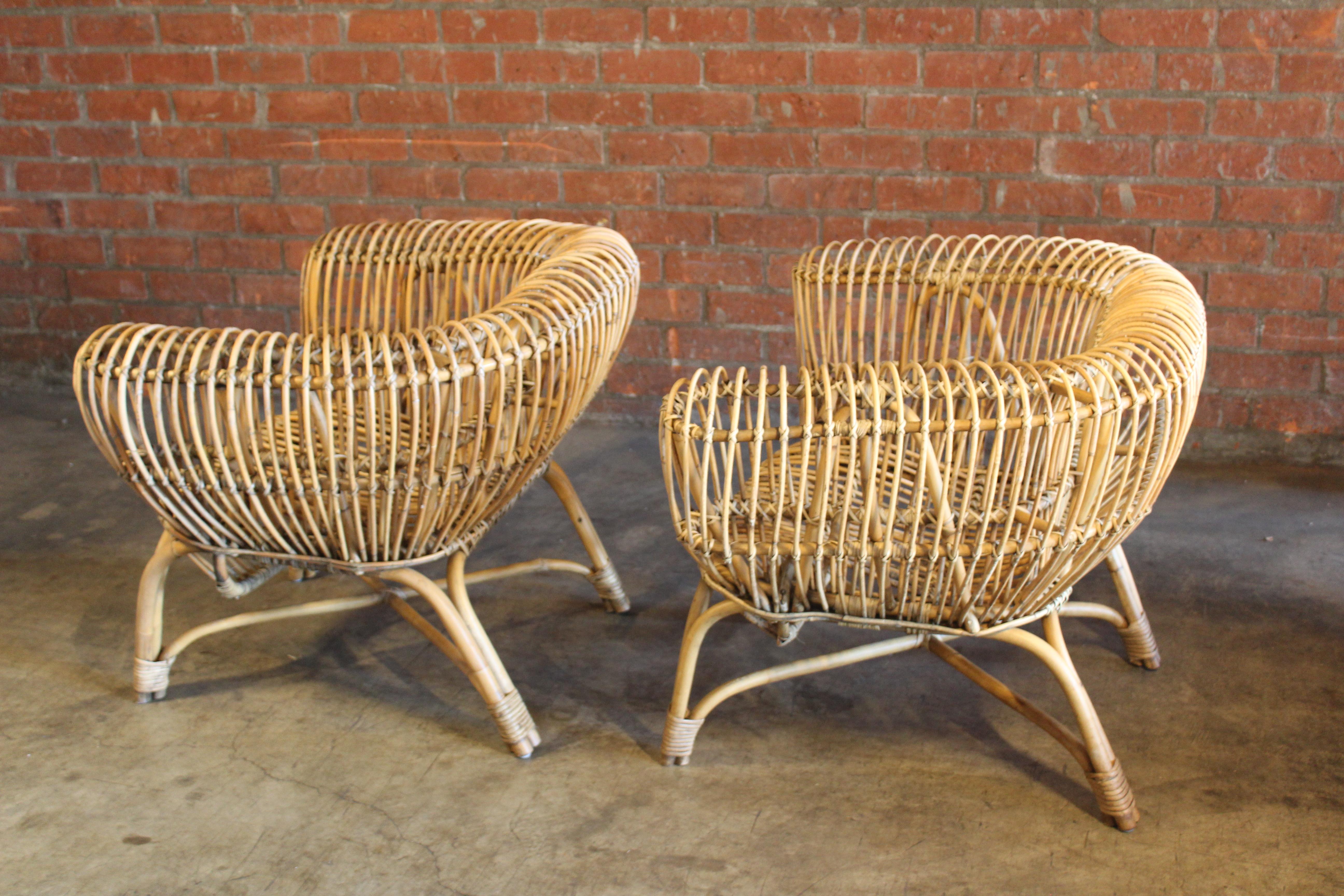 Pair of 1960s Italian Bamboo Chairs Attributed to Franco Albini 5