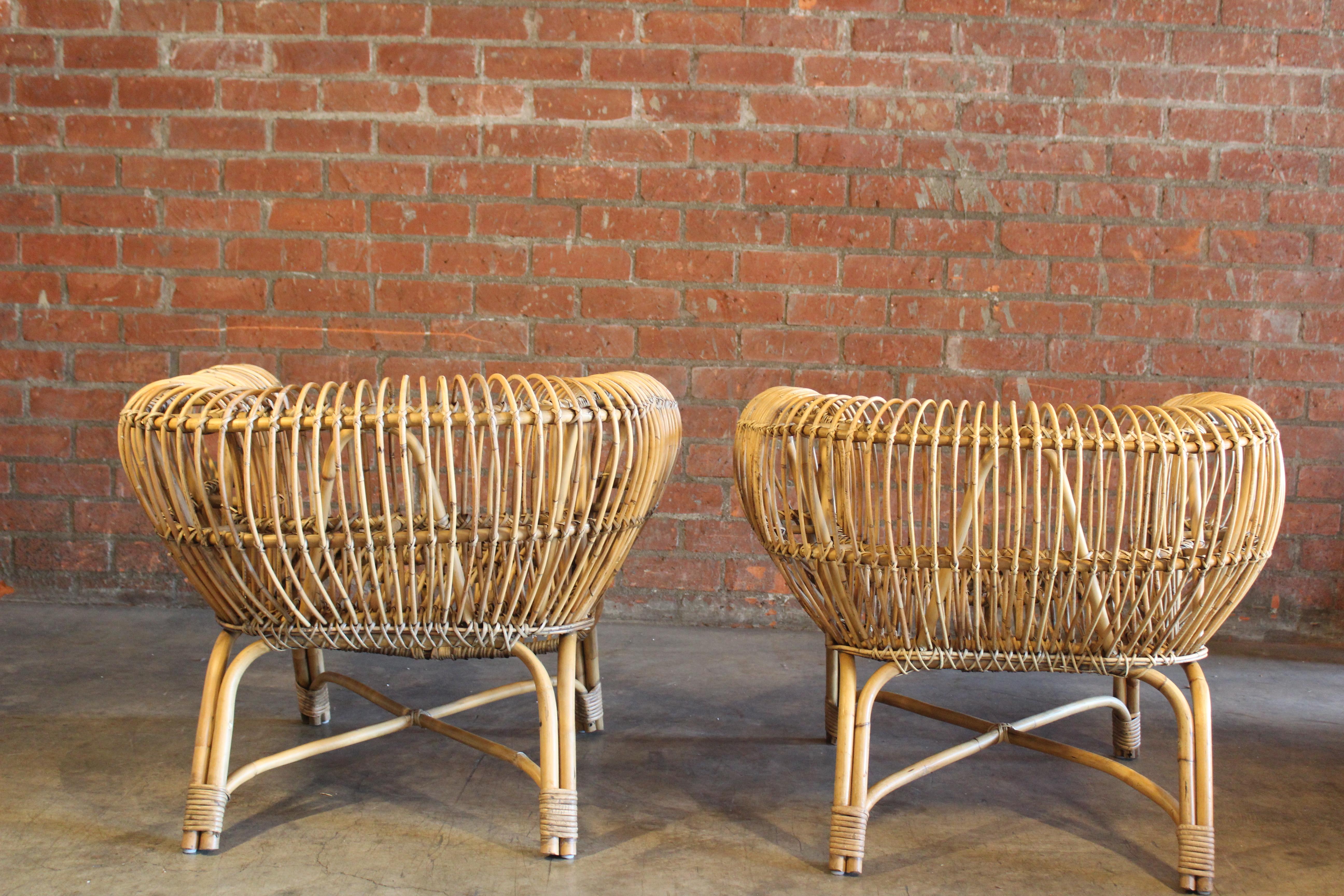 Pair of 1960s Italian Bamboo Chairs Attributed to Franco Albini 8