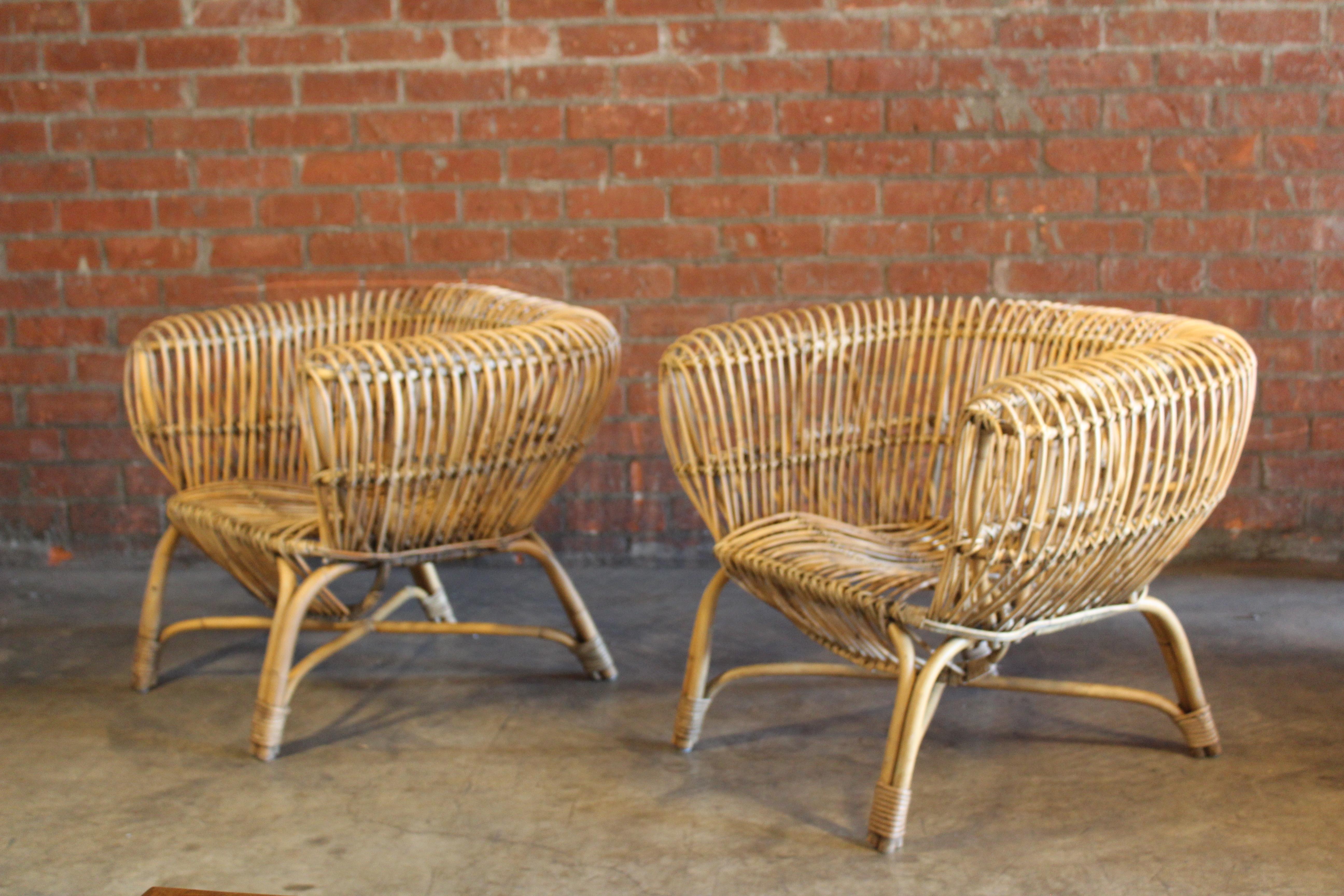 Mid-20th Century Pair of 1960s Italian Bamboo Chairs Attributed to Franco Albini