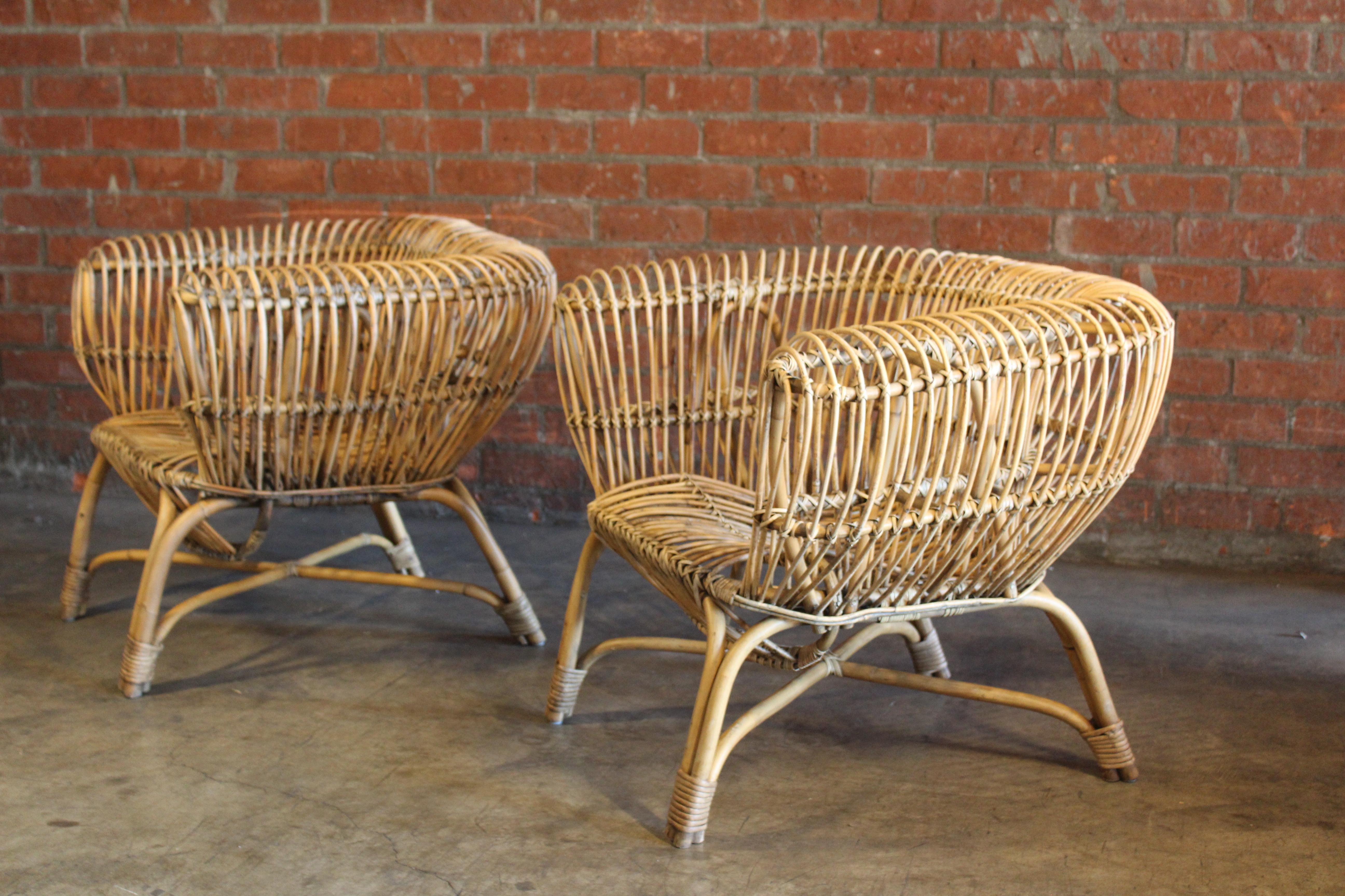 Pair of 1960s Italian Bamboo Chairs Attributed to Franco Albini 1