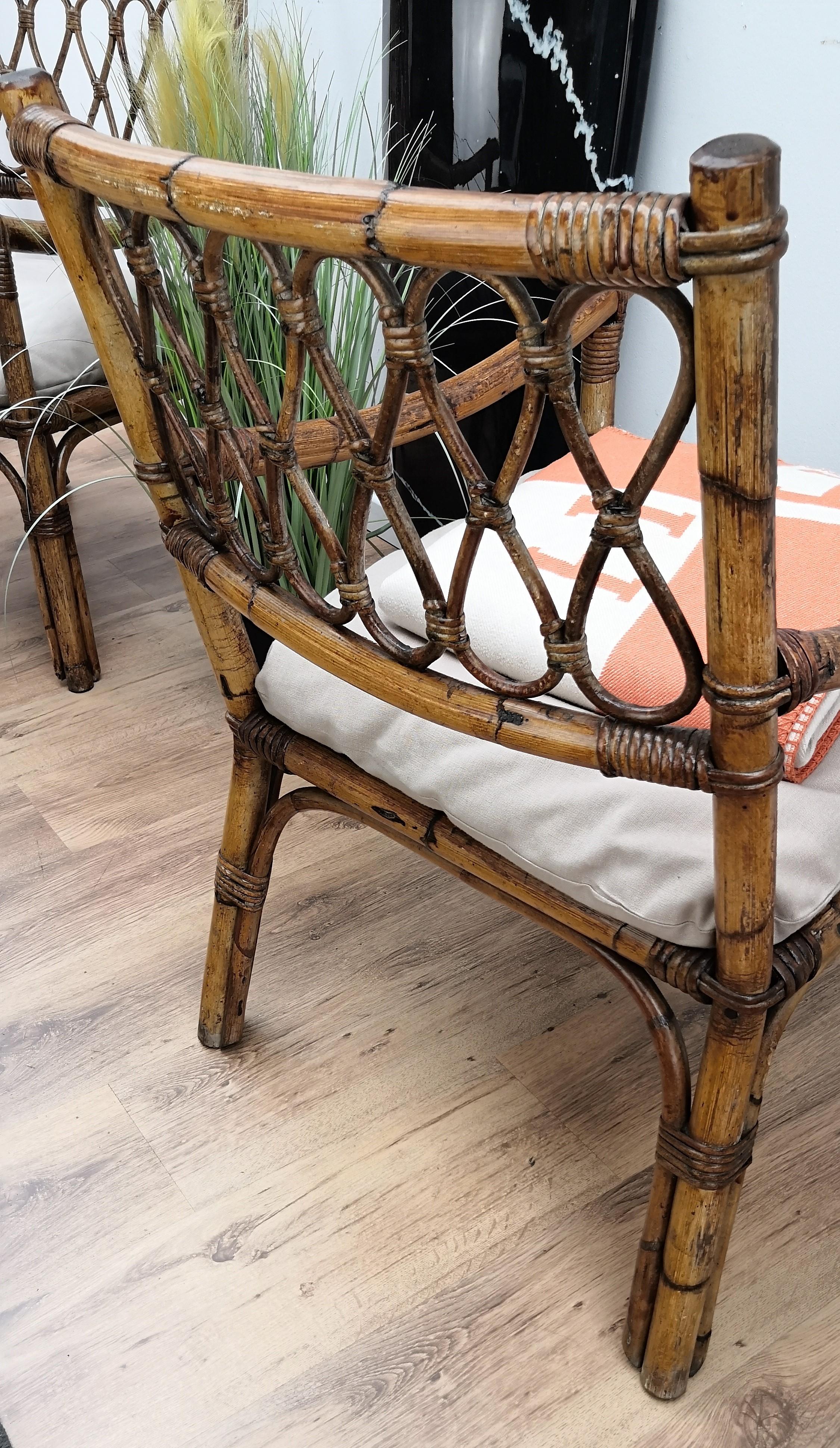 Pair of 1960s Italian Bamboo Rattan Bohemian French Riviera Lounge Armchair In Good Condition In Carimate, Como