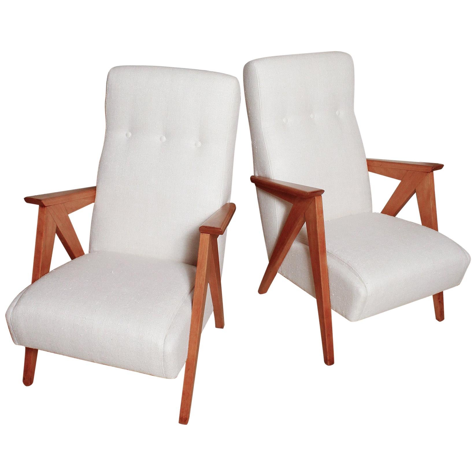 Pair of 1960s Italian Beechwood Compass Lounge Chairs