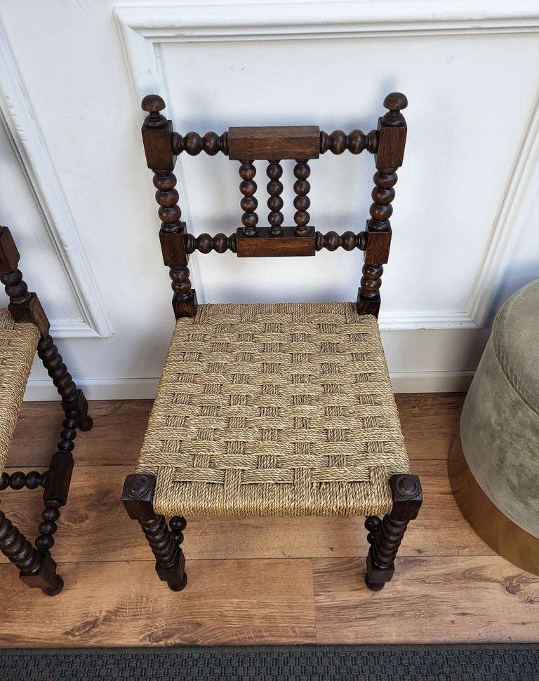 Pair of 1960s Italian Bobbin Stick and Stone Cord Woven Rope Chairs ...