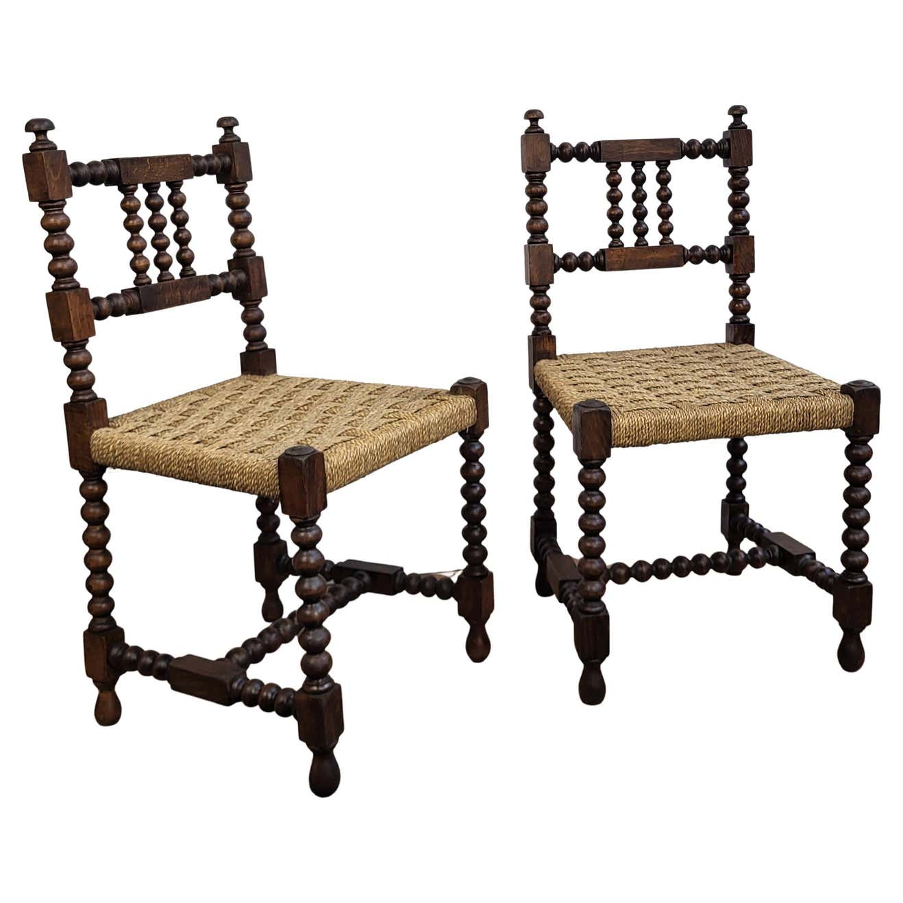 Pair of 1960s Italian Bobbin Stick and Stone Cord Woven Rope Chairs ...