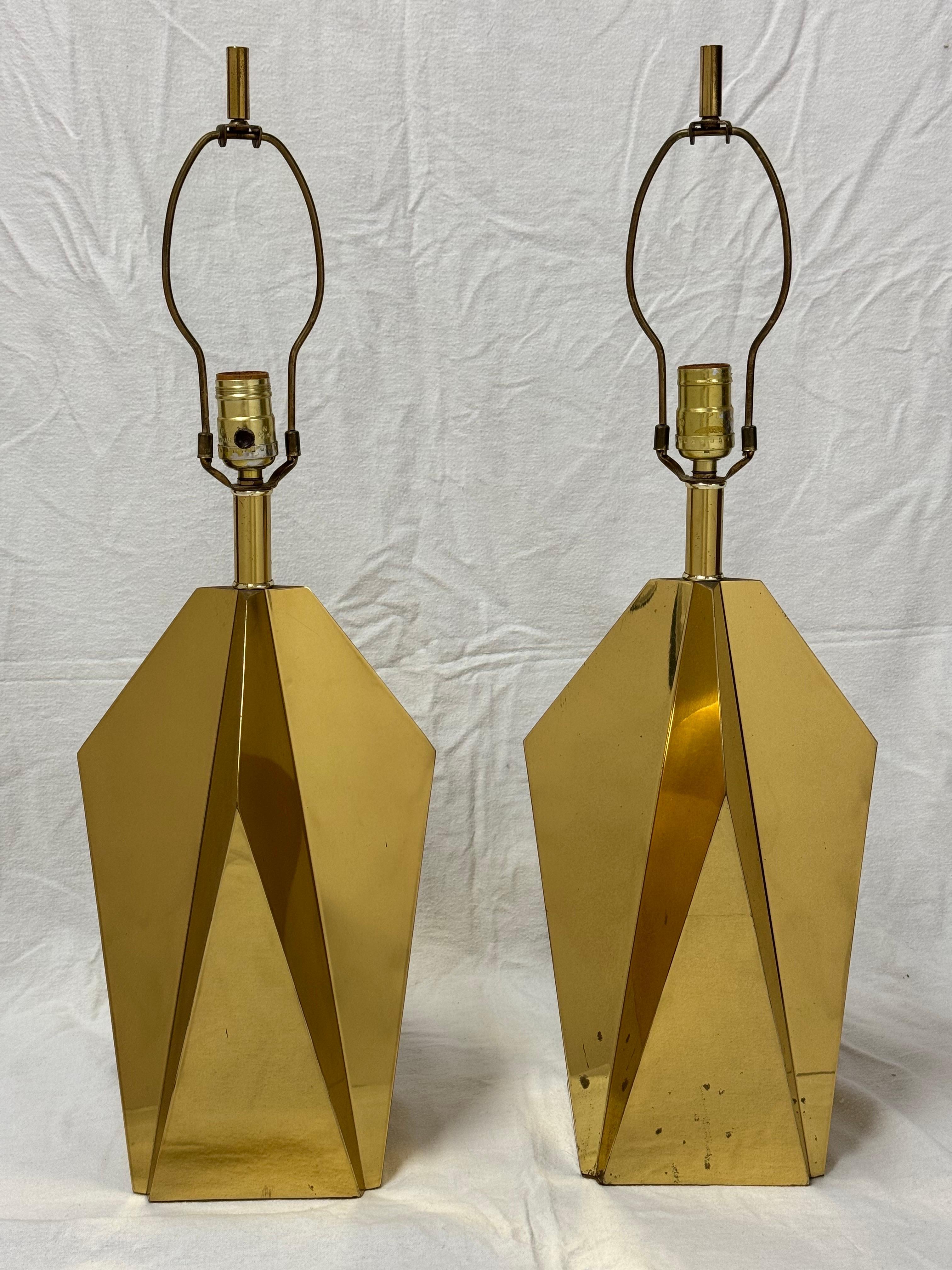 Mid-Century Modern Pair of  1960’s Italian Brass Lamps For Sale