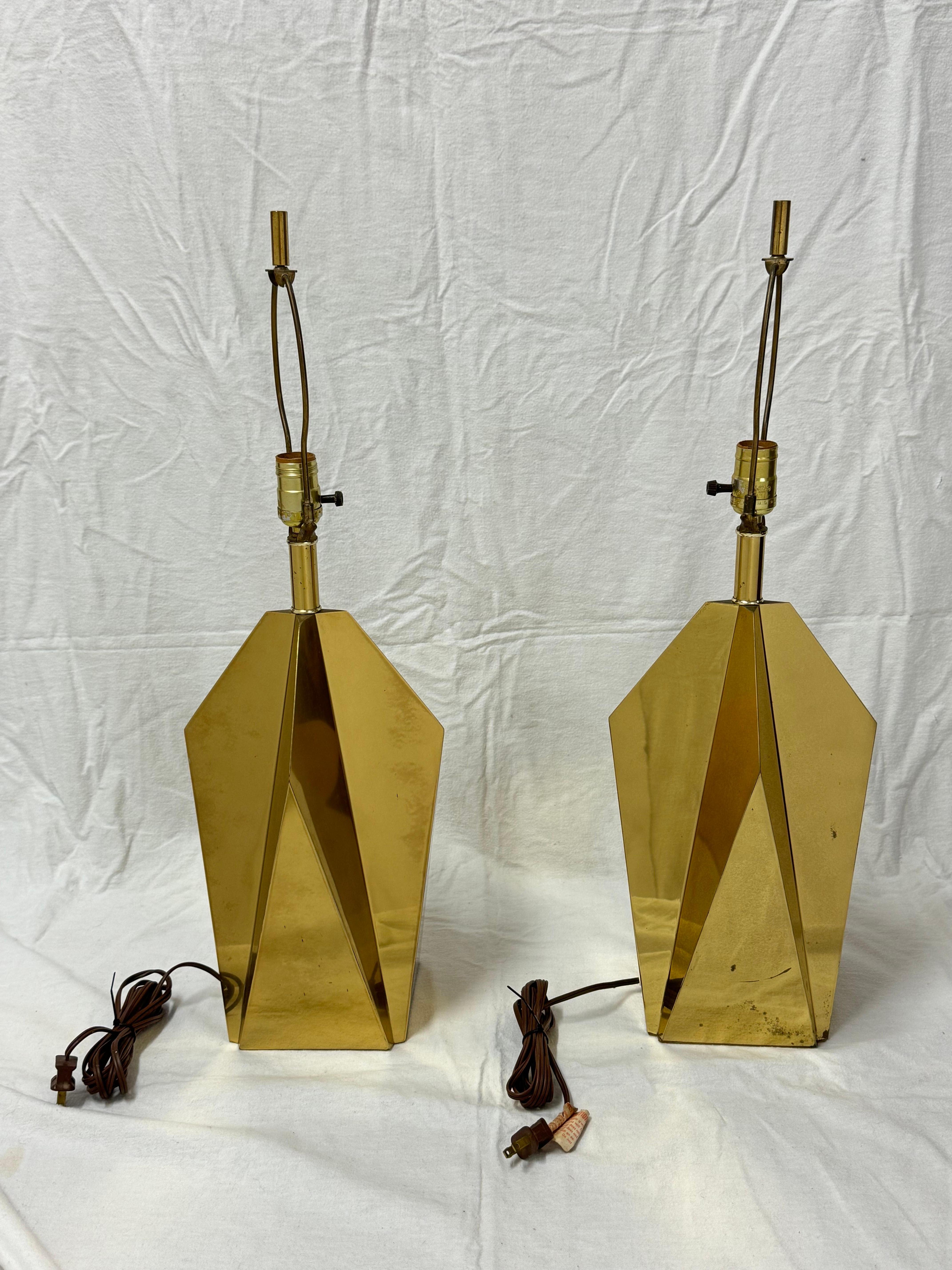 Mid-20th Century Pair of  1960’s Italian Brass Lamps For Sale