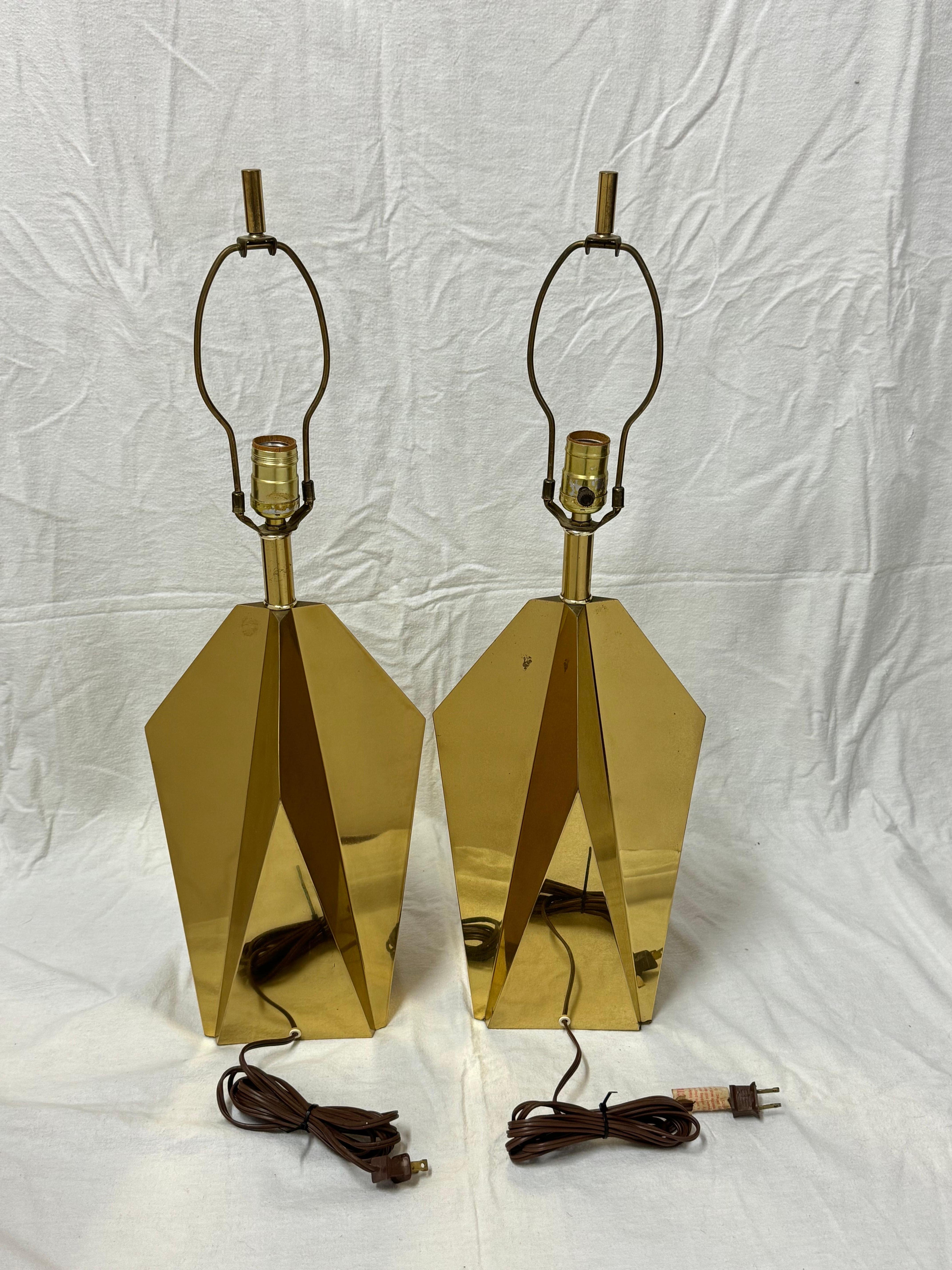 Pair of  1960’s Italian Brass Lamps For Sale 2