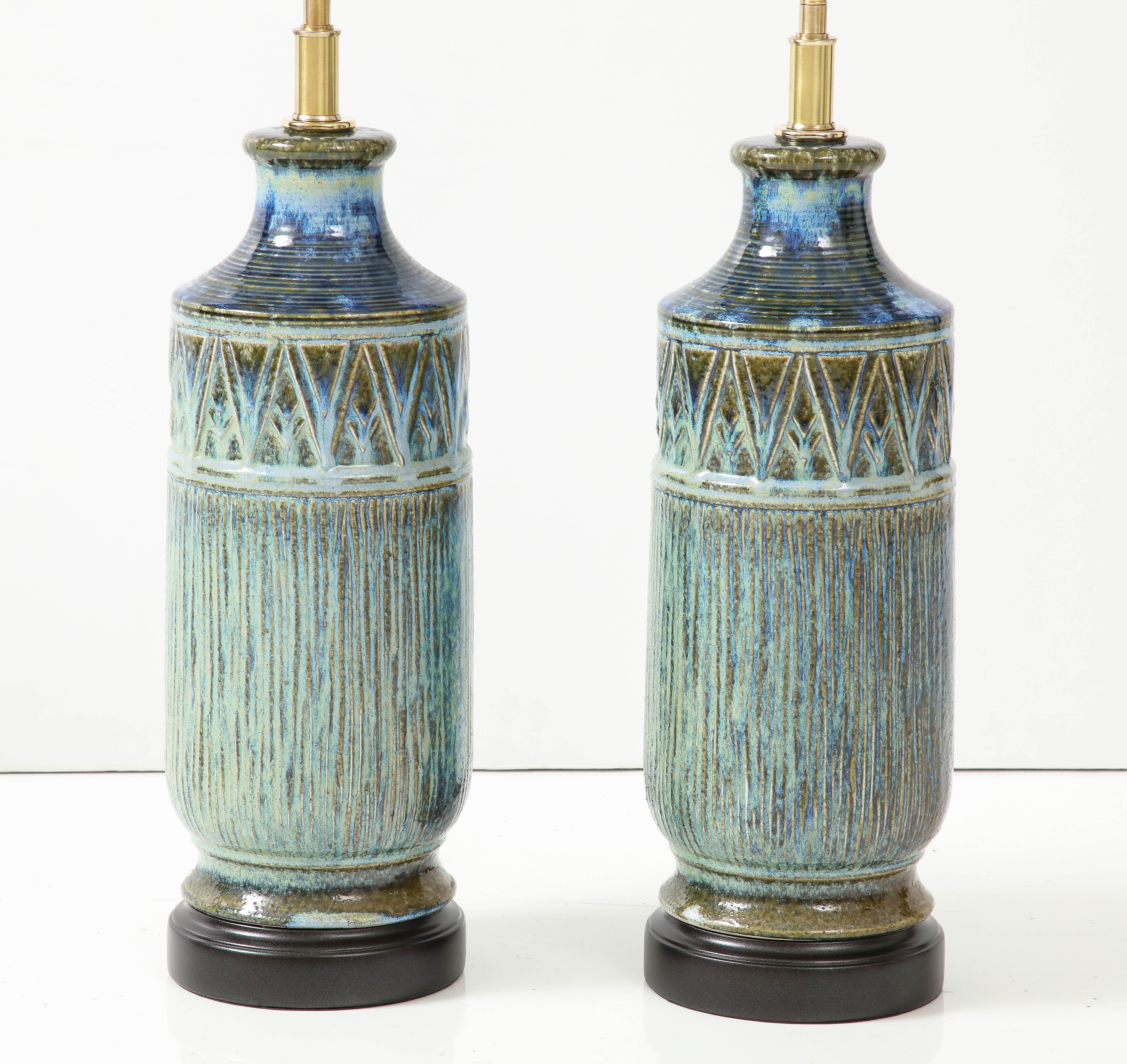 Glazed Pair of 1960's Italian Ceramic Lamps