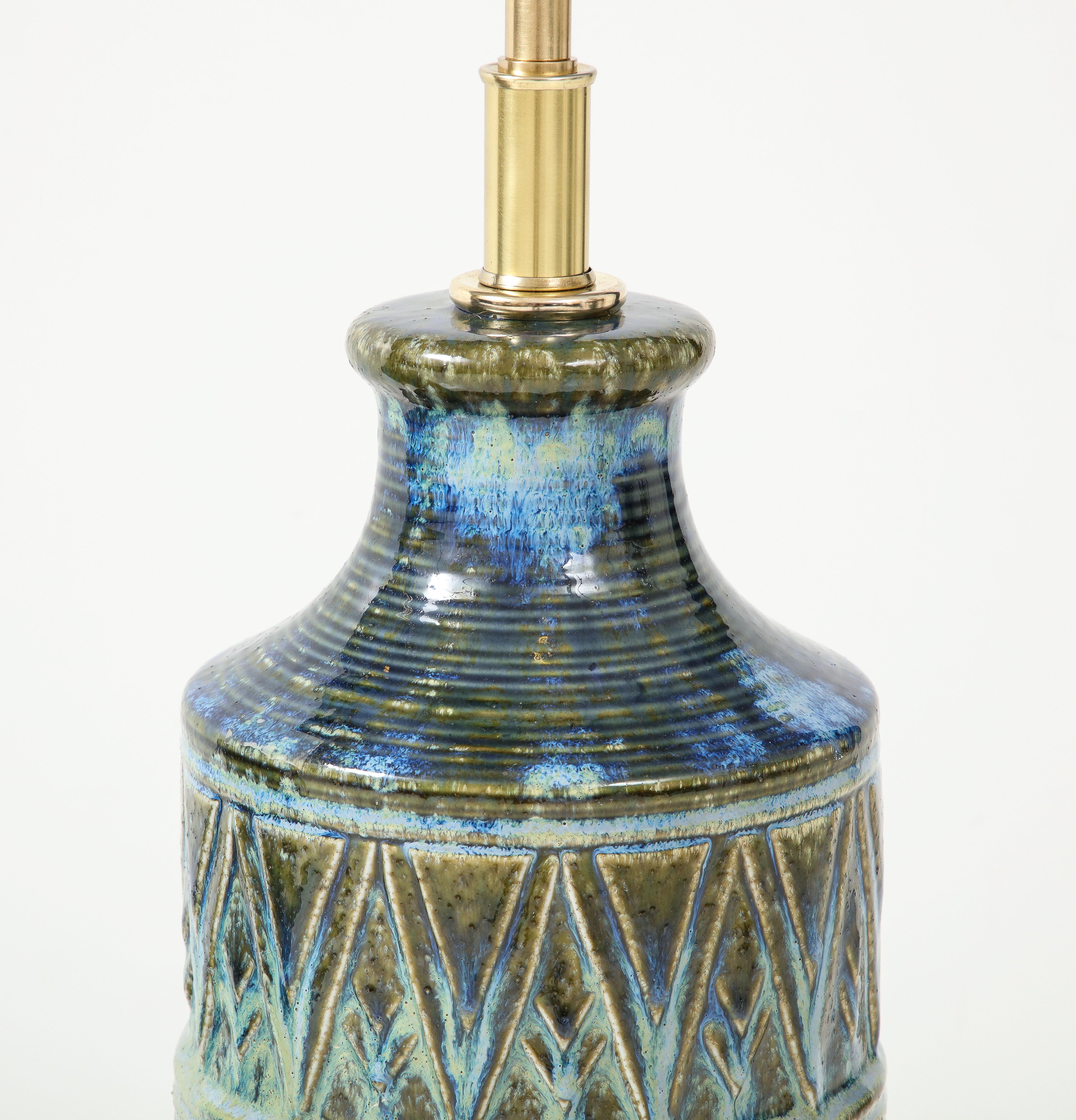 Brass Pair of 1960's Italian Ceramic Lamps