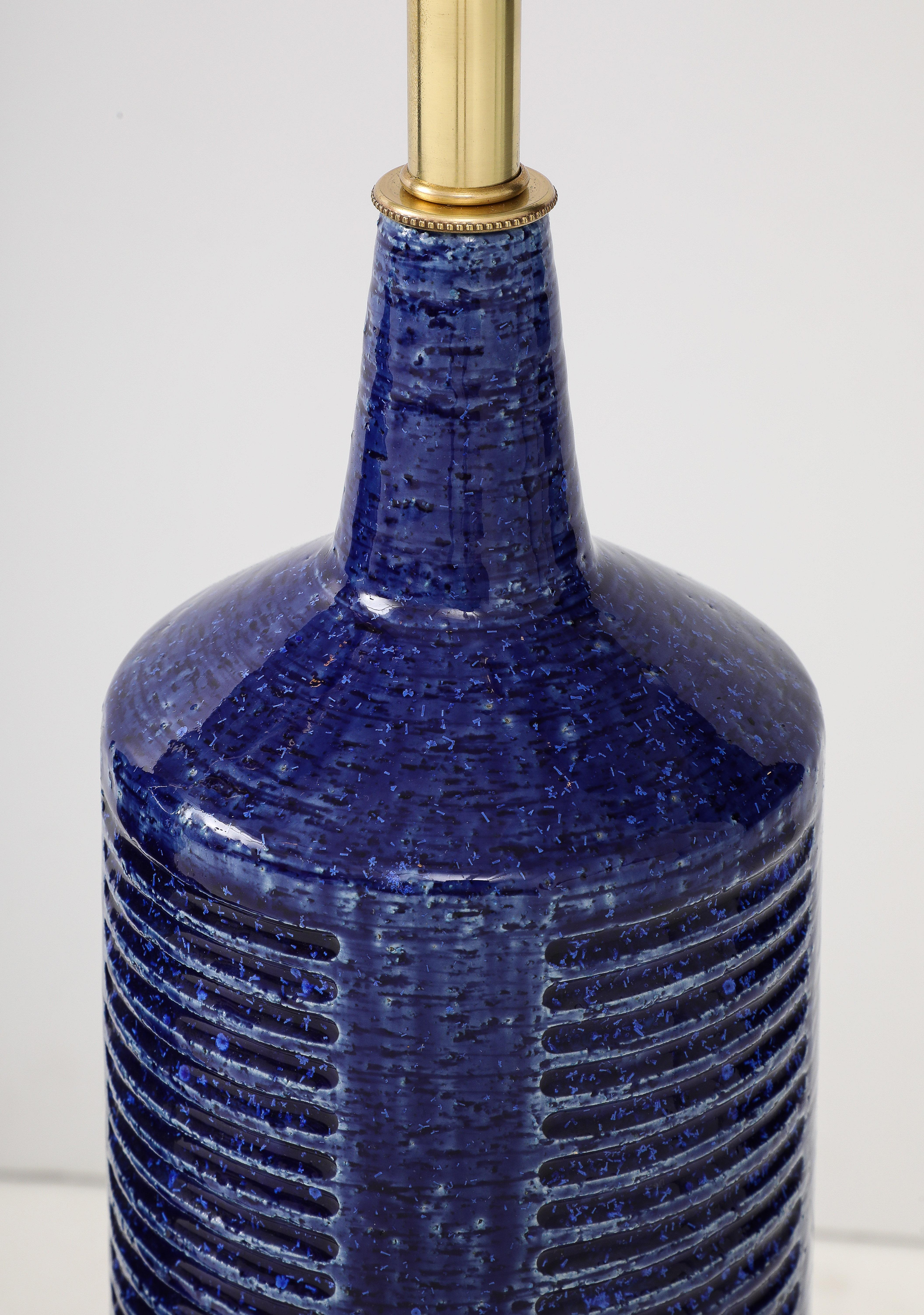 Pair of 1960's Italian Ceramic Lamps With A Cobalt Blue Glaze. For Sale 1