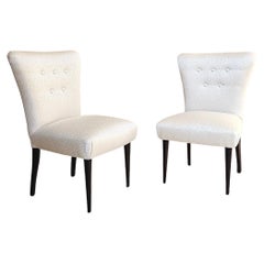Pair of 1960s Italian Chairs Reupholstered in Cream Silk Fabric
