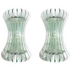 Pair of 1960s Italian Chrome and Glass Fluted Sconces