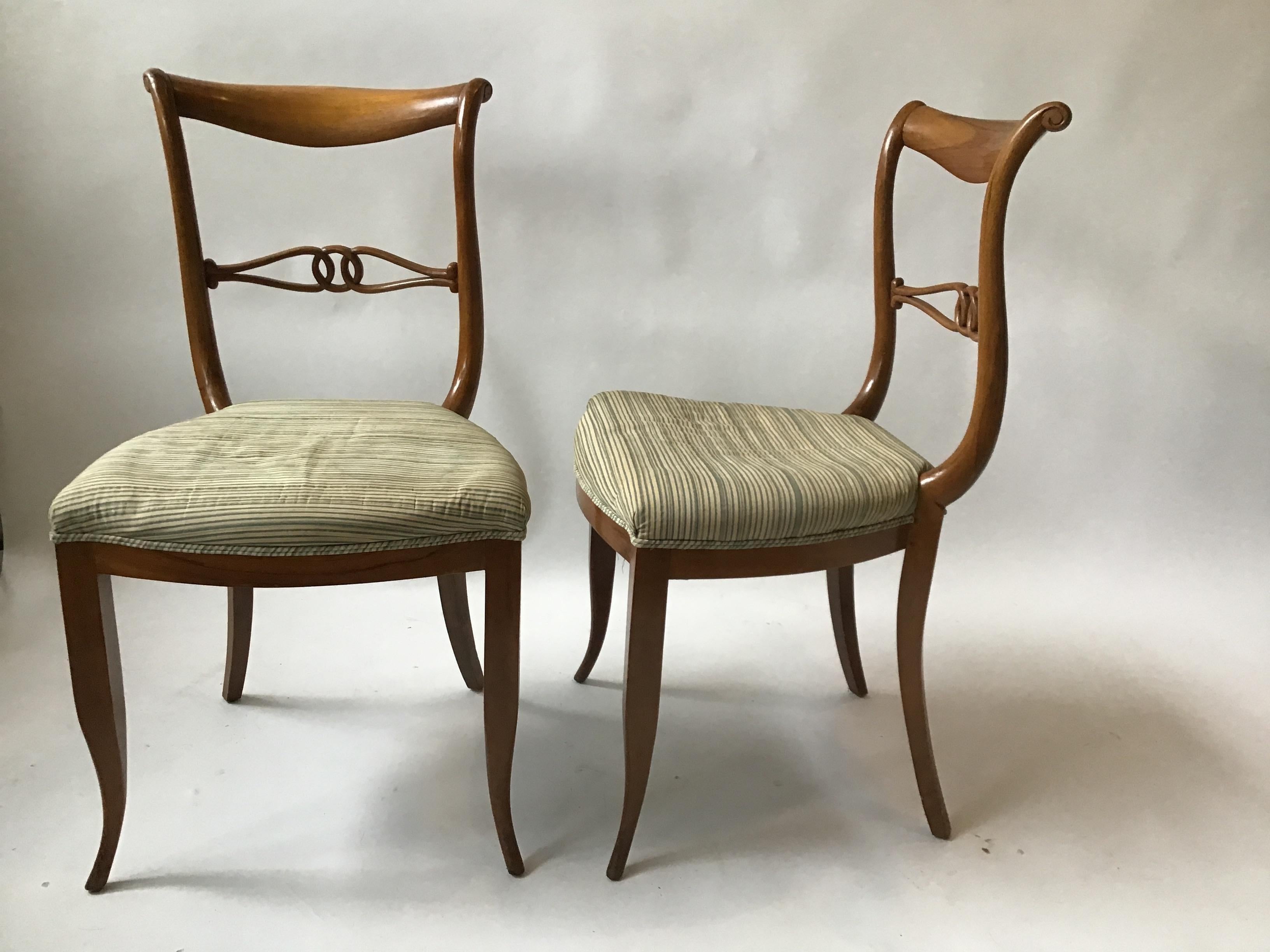 Pair of 1960s Italian classical side chairs. Hand carved wood.