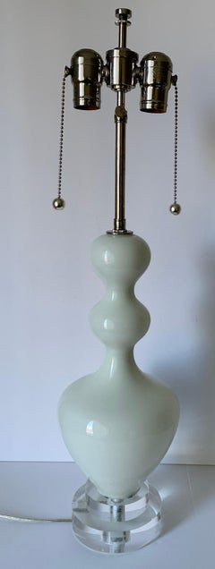 Pair of 1960s Italian Curvy White Blown Glass Lamps