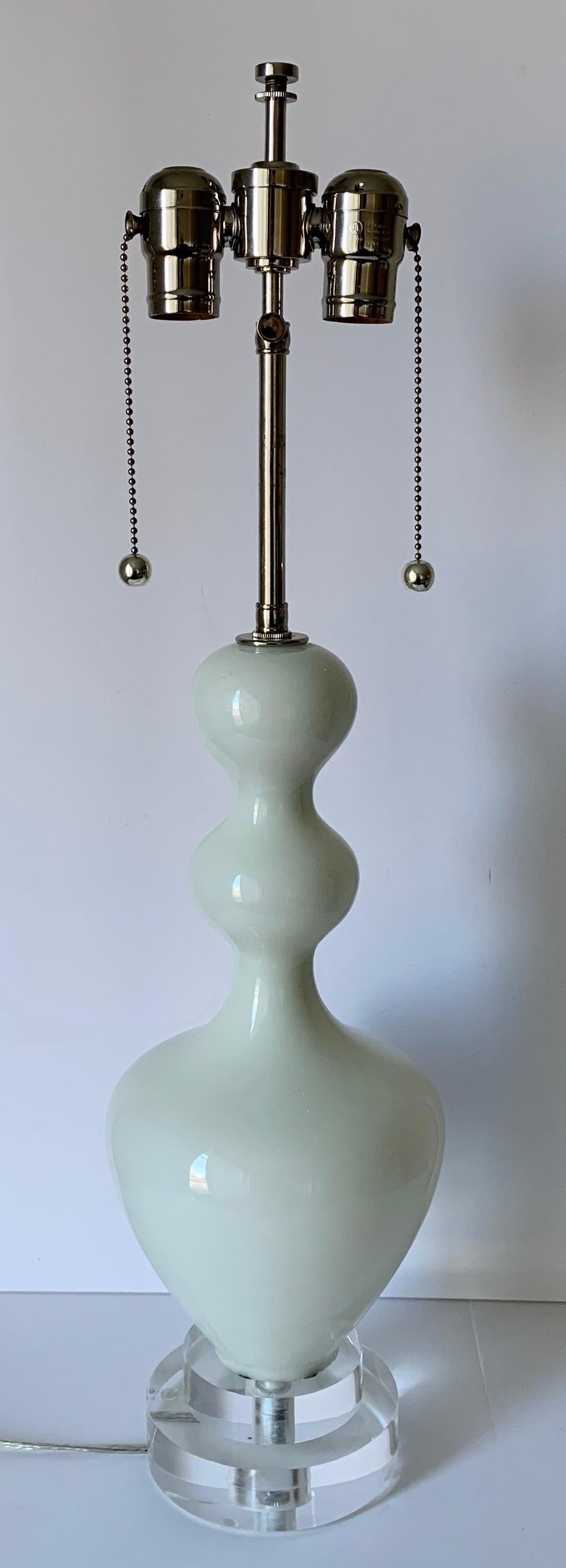 Mid-Century Modern Pair of 1960s Italian Curvy White Blown Glass Lamps