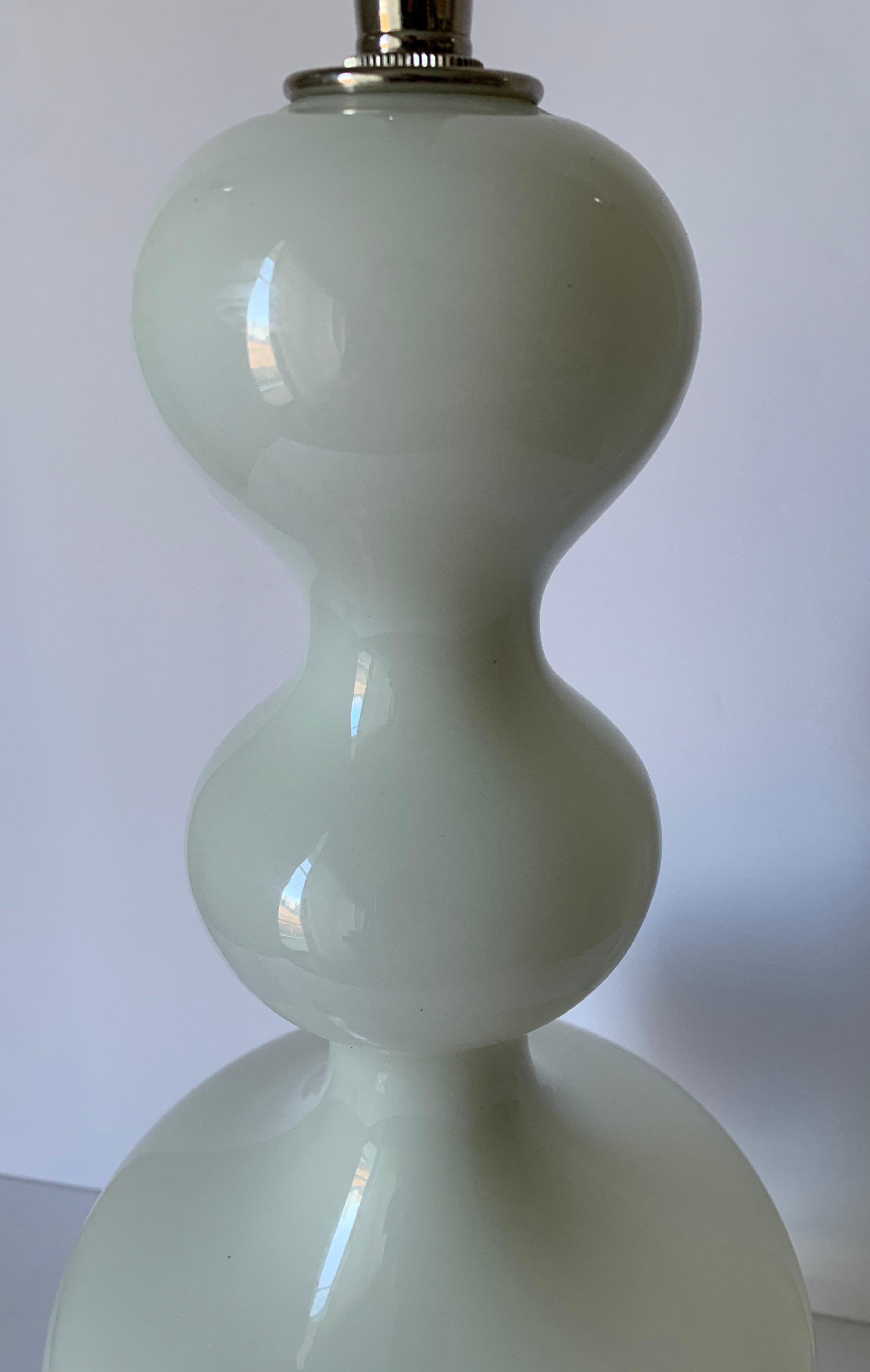 Lucite Pair of 1960s Italian Curvy White Blown Glass Lamps