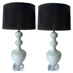 Pair of 1960s Italian Curvy White Blown Glass Lamps