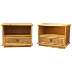 Pair of 1960s Italian Dal Vera Bamboo Rattan Brass French Riviera Nightstands