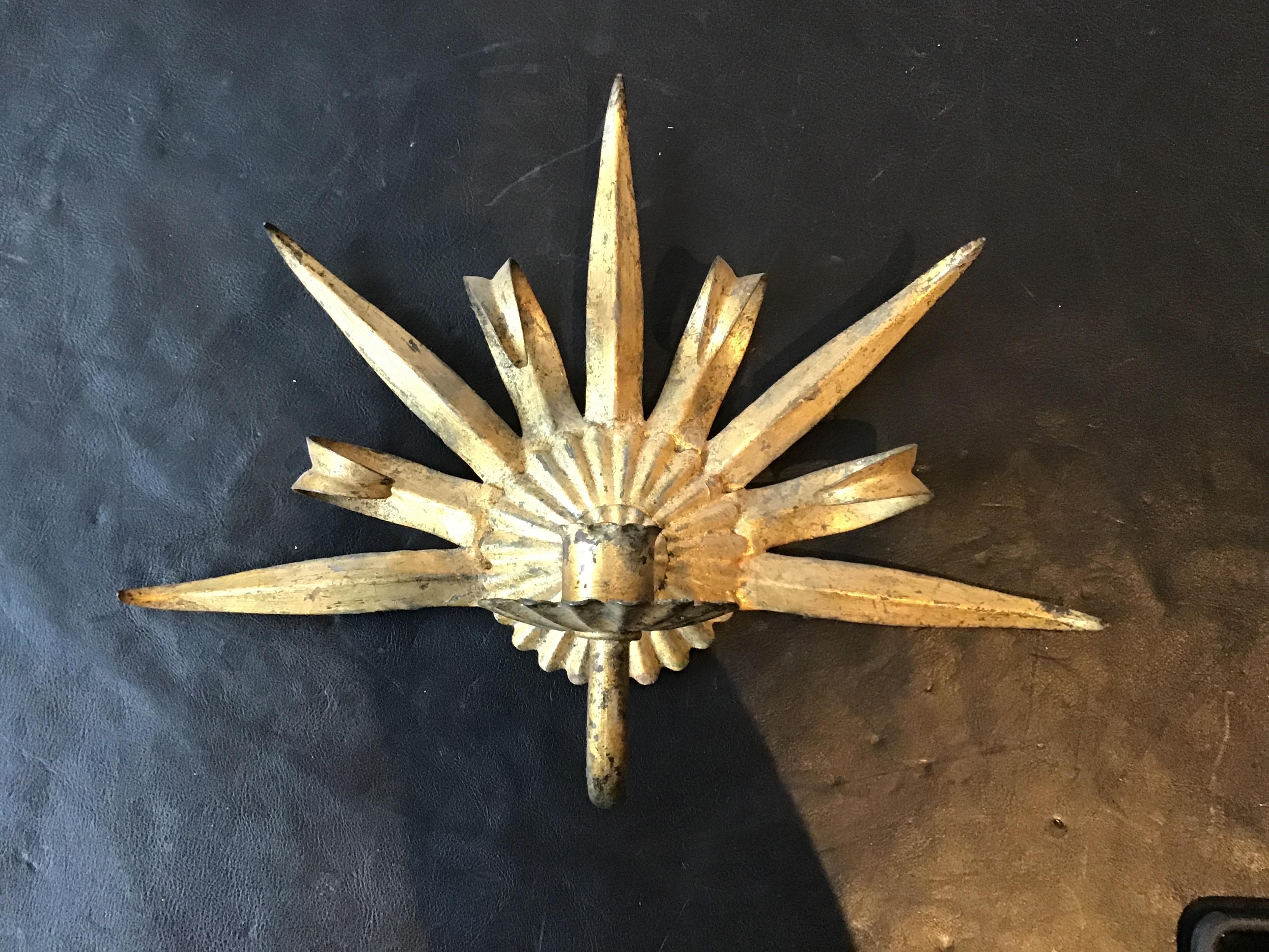 Pair of 1960s Italian Gilt Iron Sunburst Sconces In Good Condition In Tarrytown, NY