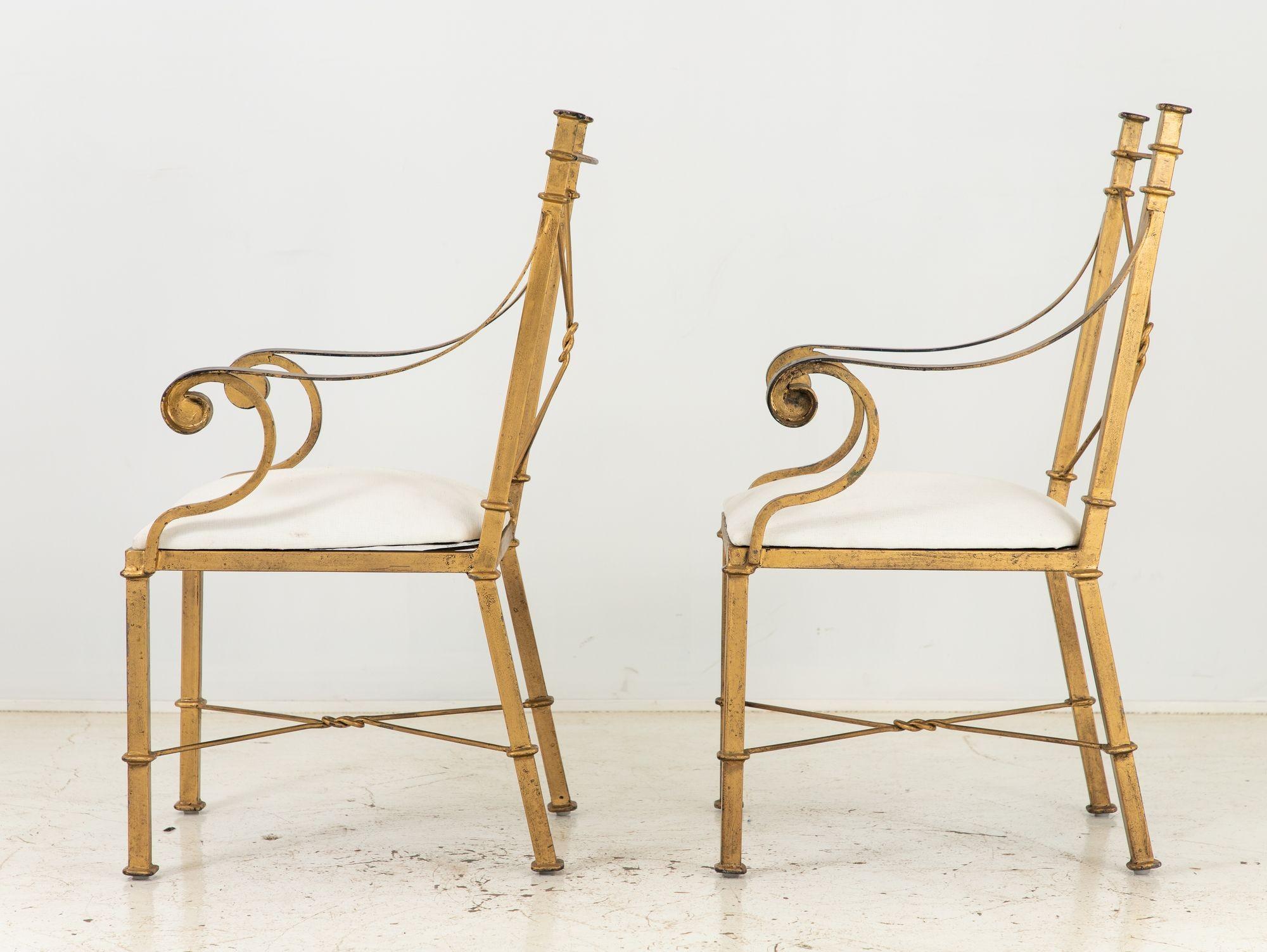 Pair of 1960s Italian Gilt Metal Armchairs In Good Condition For Sale In South Salem, NY