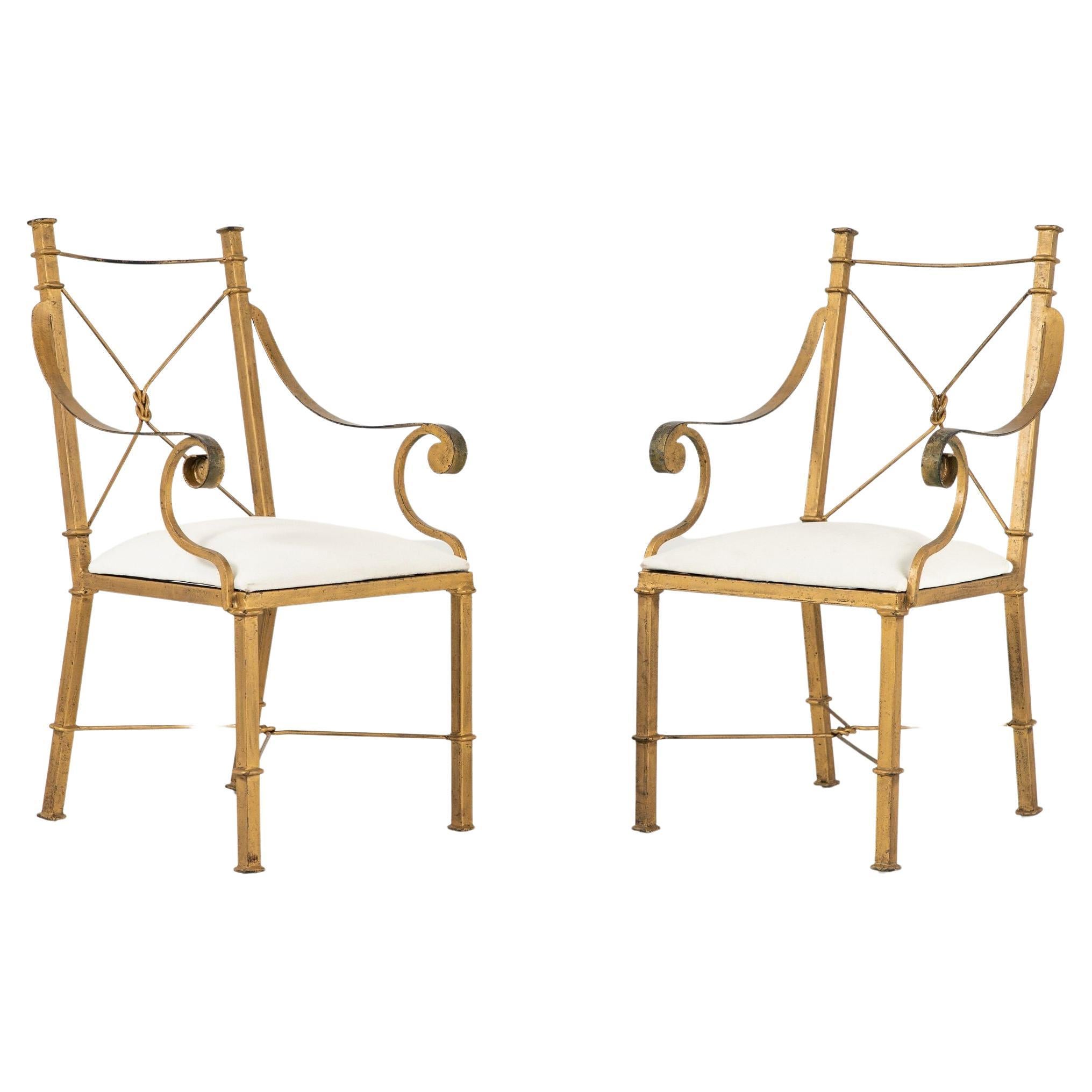 Pair of 1960s Italian Gilt Metal Armchairs For Sale