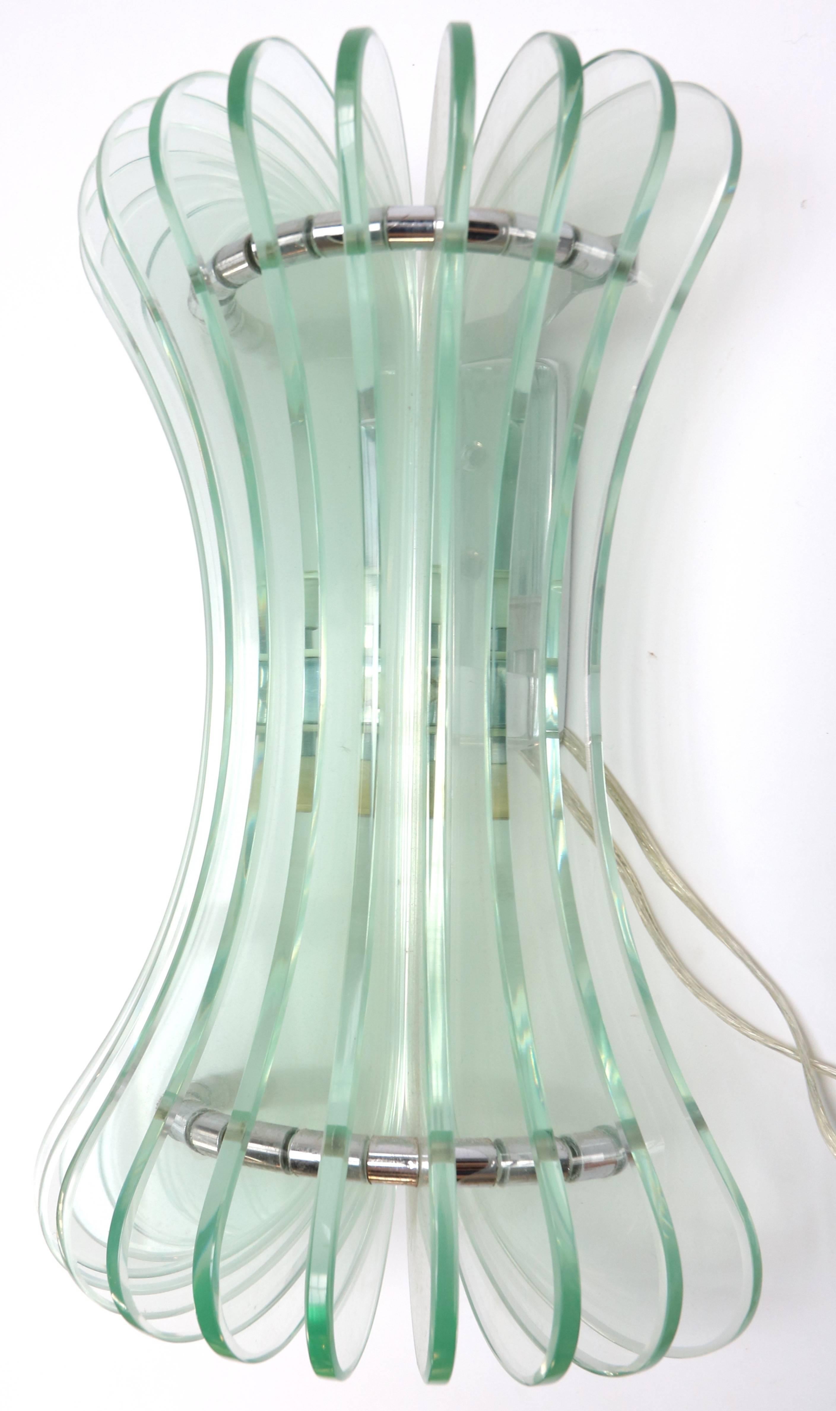 Mid-20th Century Pair of 1960s Italian Chrome and Glass Fluted Sconces