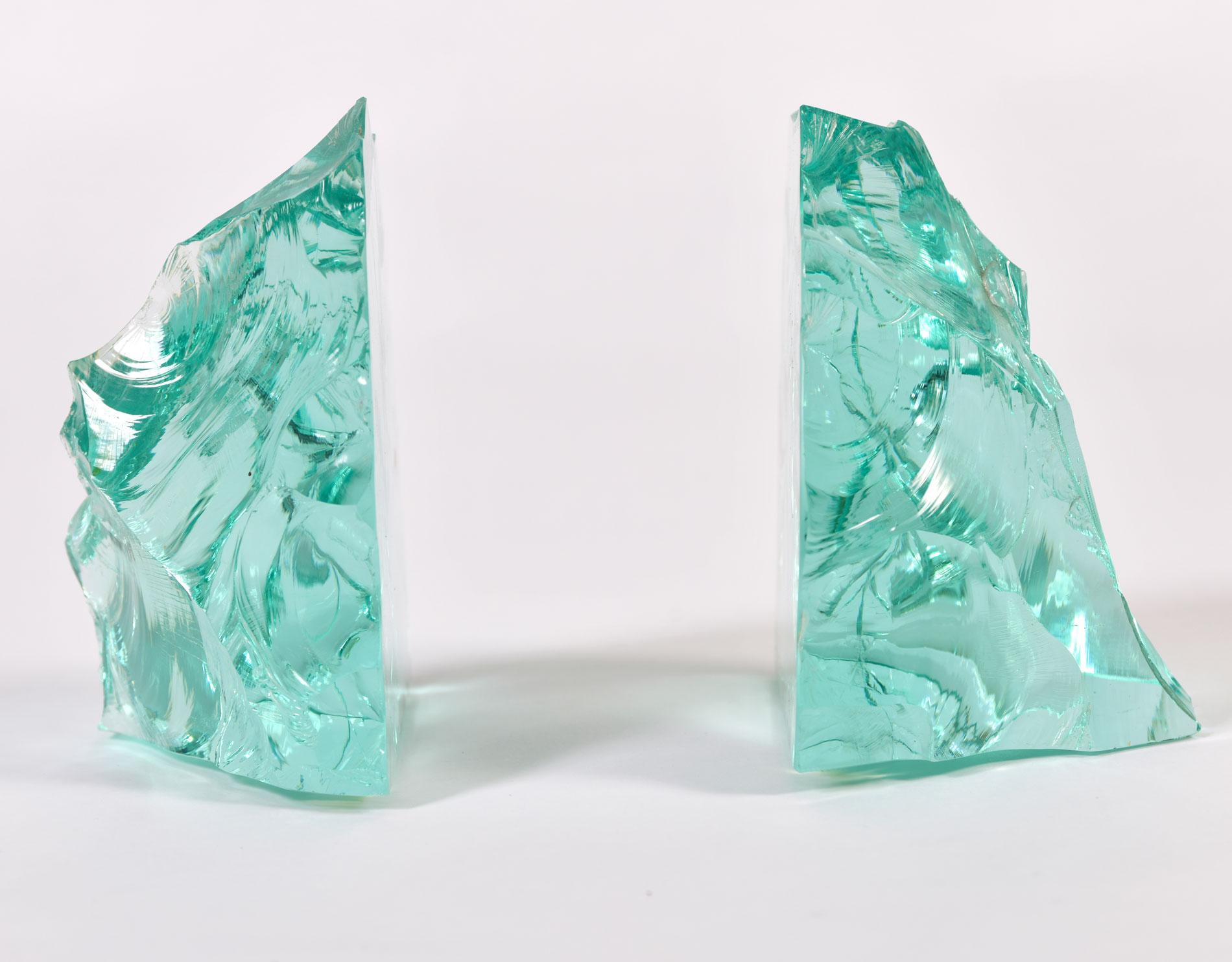 Pair of 1960s Italian Green Glass Bookends in the Style of Fontana Arte In Good Condition In London, GB
