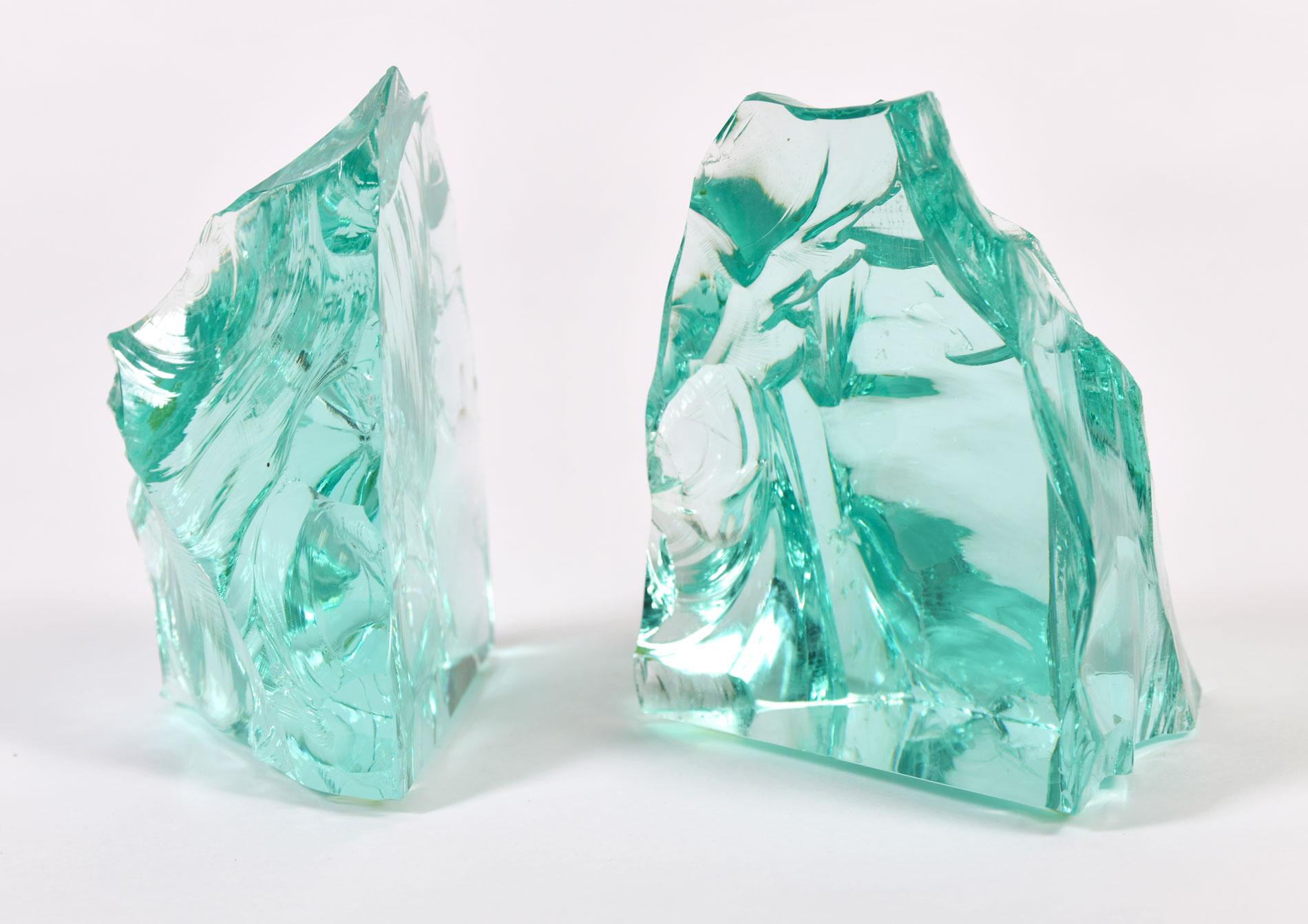 Mid-20th Century Pair of 1960s Italian Green Glass Bookends in the Style of Fontana Arte