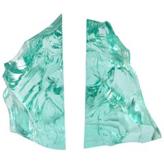 Pair of 1960s Italian Green Glass Bookends in the Style of Fontana Arte