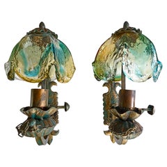 Pair of 1960s Italian hand-made sconces in metal and Murano multicolored glass.