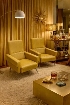 Pair of 1960s Italian Mid-Century Lounge Chairs in Original Ochre Leatherette
