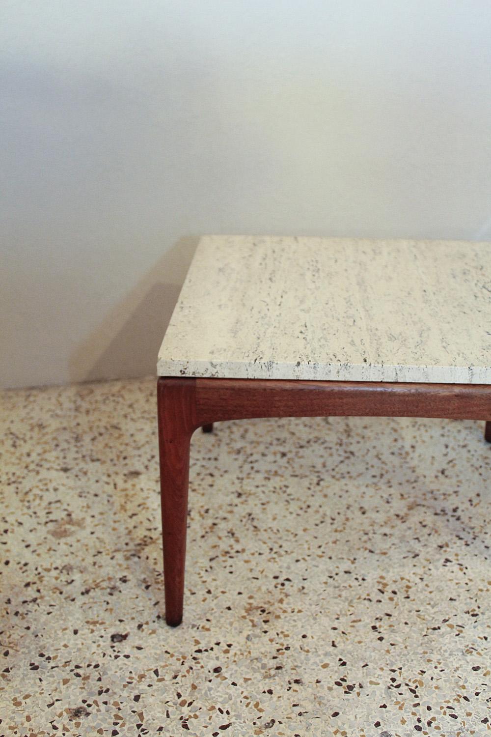 Pair of 1960s Italian Mid-Century Modern Teak and Travertine Side Tables In Good Condition In North Miami, FL
