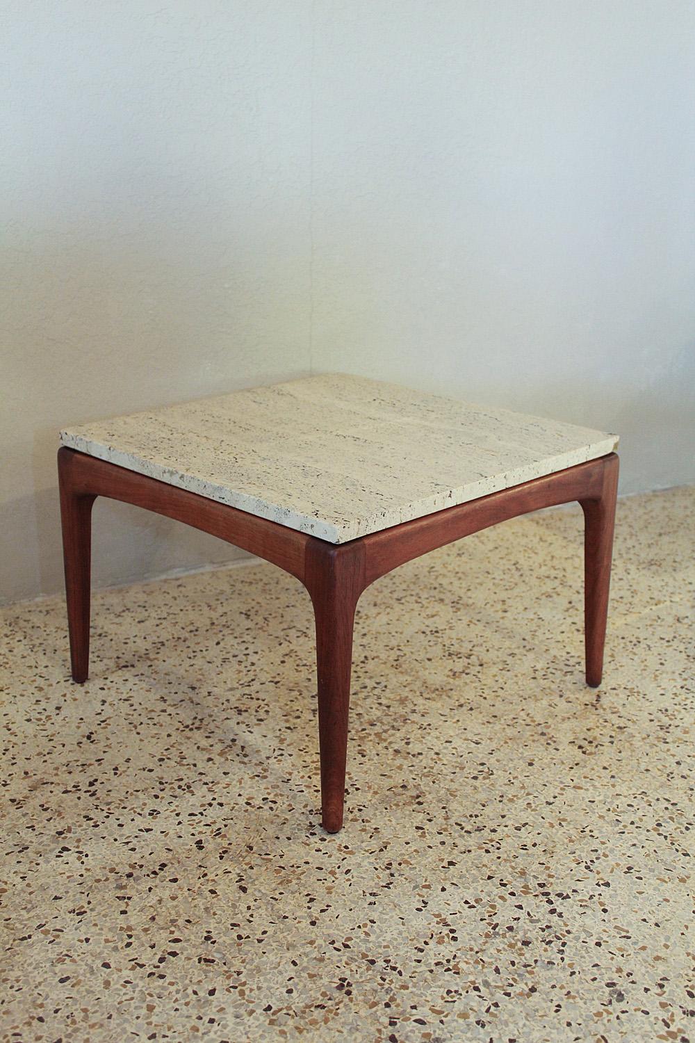 Pair of 1960s Italian Mid-Century Modern Teak and Travertine Side Tables 2