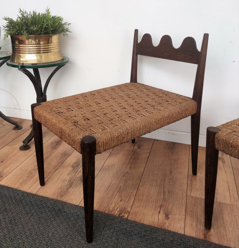 Pair of 1960s Italian Midcentury Carved Wood and Cord Woven Rope Chairs ...