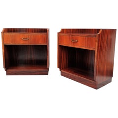 Pair of 1960s Italian Midcentury Nightstands Bed Side Tables in Wood and Brass