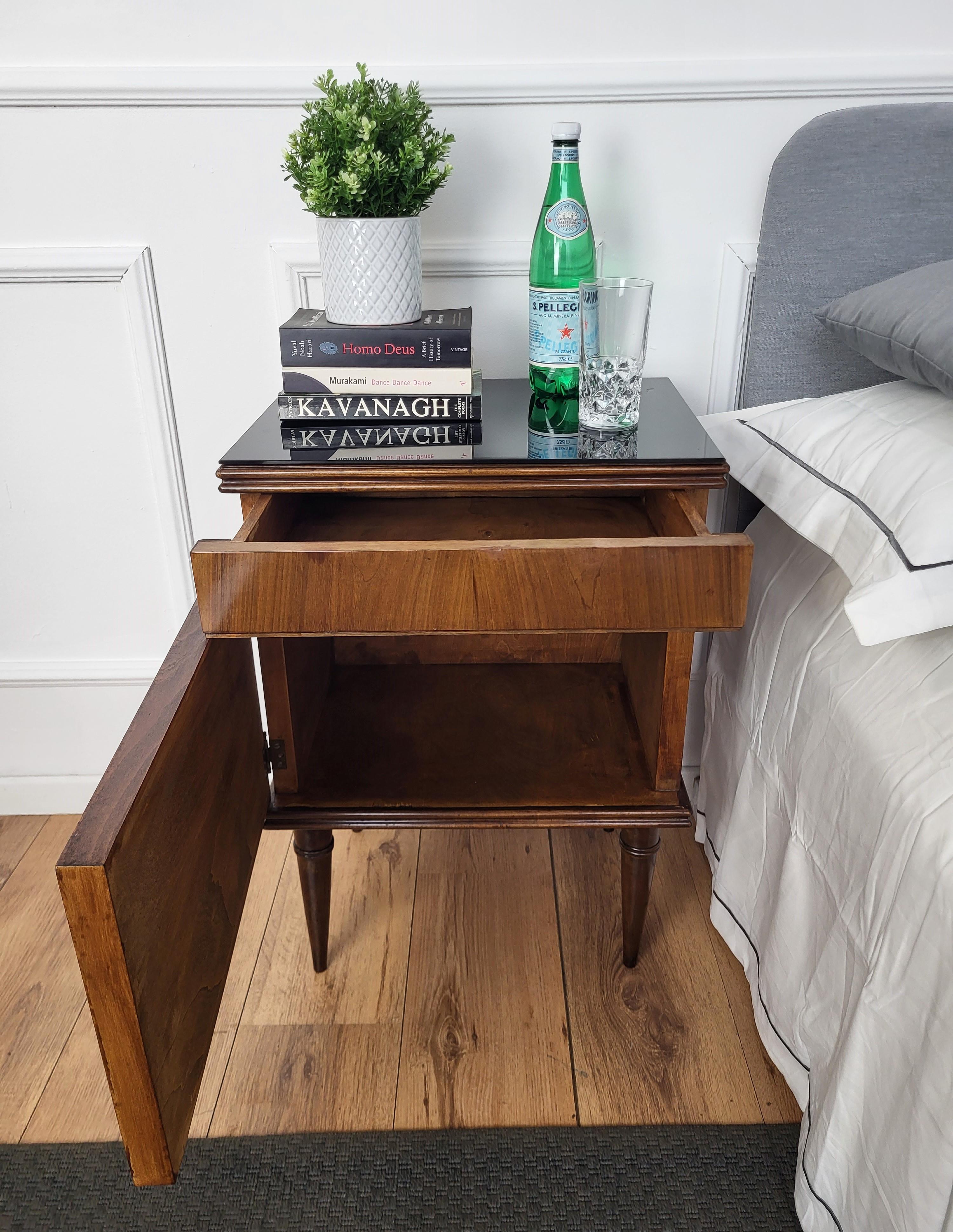 modern wood nightstand with glass top