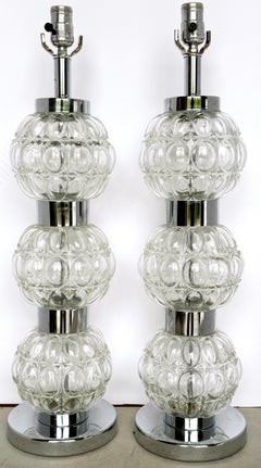 Pair of 1960s Italian MOD/ Space Age  Murano Glass Sphere Column Lamps