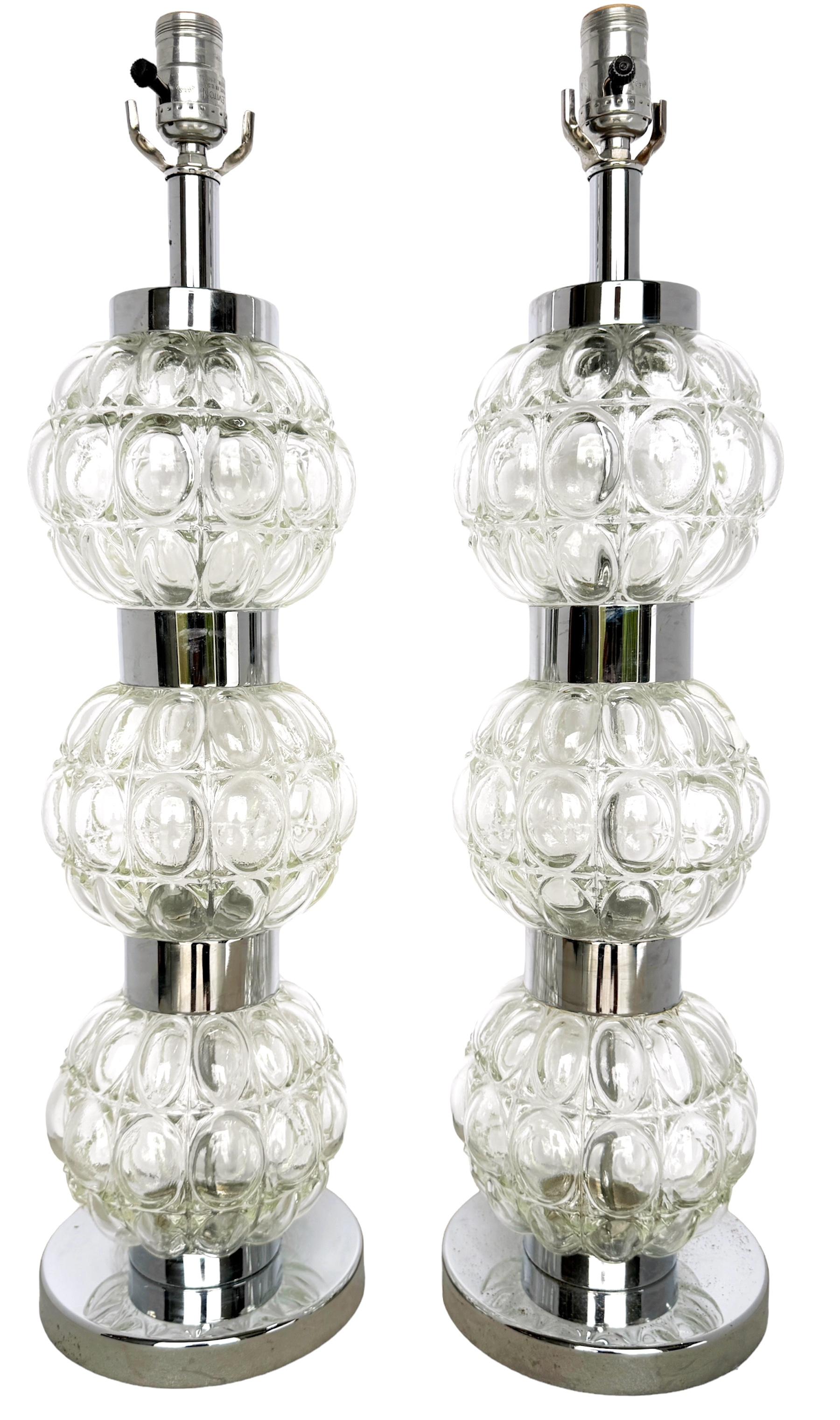 Polished Pair of 1960s Italian MOD/ Space Age  Murano Glass Sphere Column Lamps  For Sale