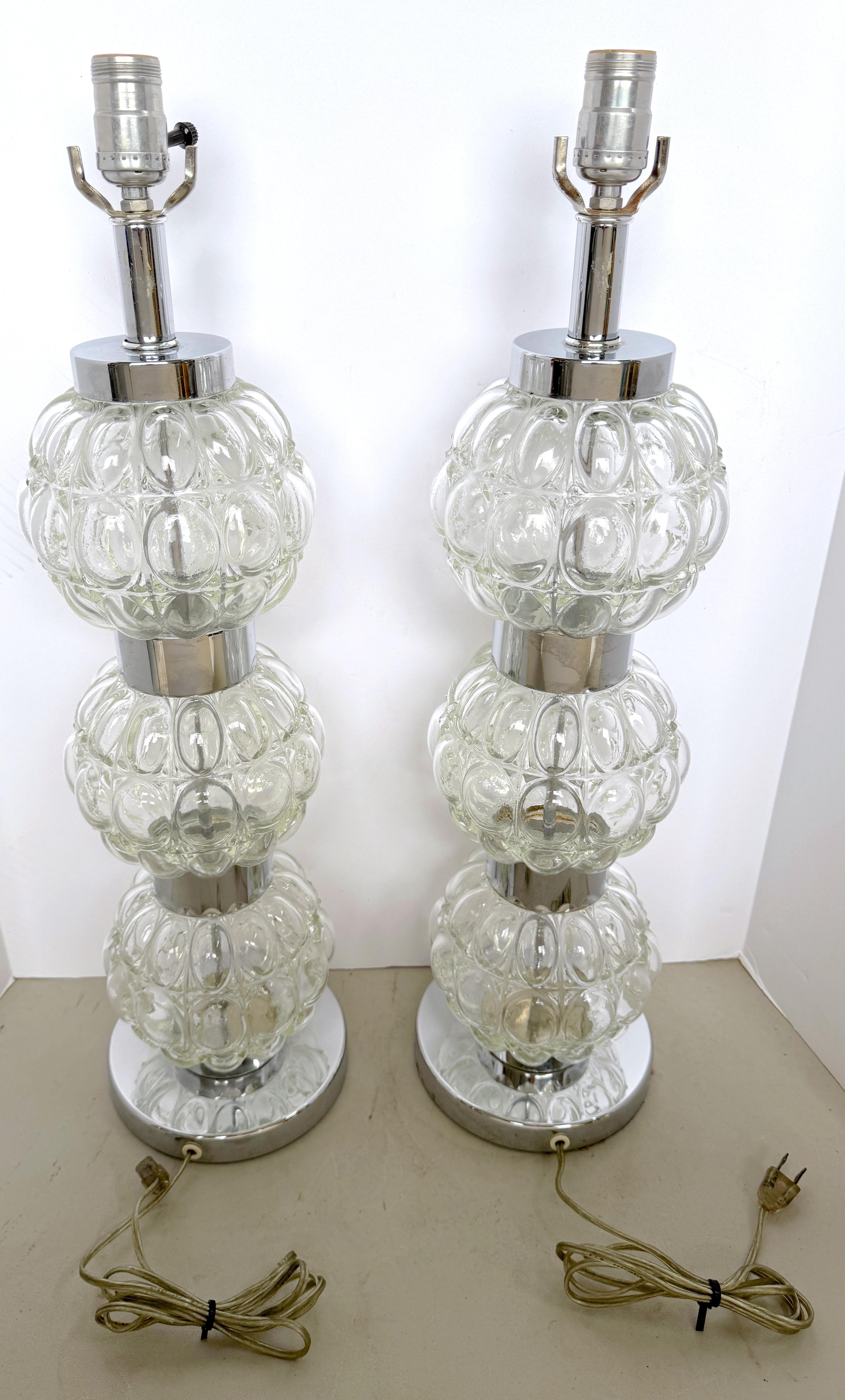 20th Century Pair of 1960s Italian MOD/ Space Age  Murano Glass Sphere Column Lamps  For Sale