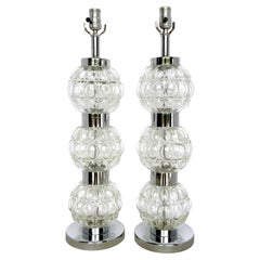 Vintage Pair of 1960s Italian MOD/ Space Age  Murano Glass Sphere Column Lamps 