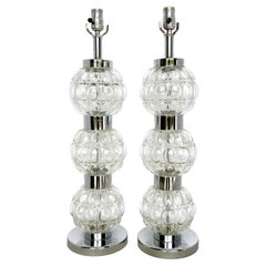 Pair of 1960s Italian MOD/ Space Age  Murano Glass Sphere Column Lamps