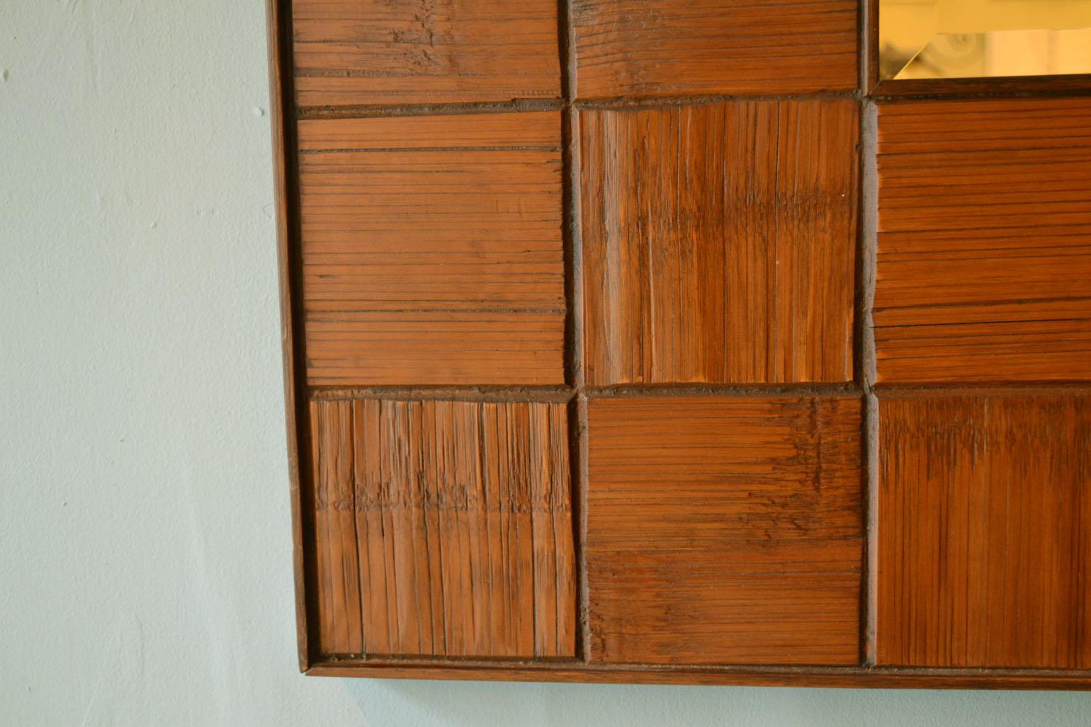 Italian Pair of Square Walnut Relief Mirrors, 1960s, Italiy For Sale