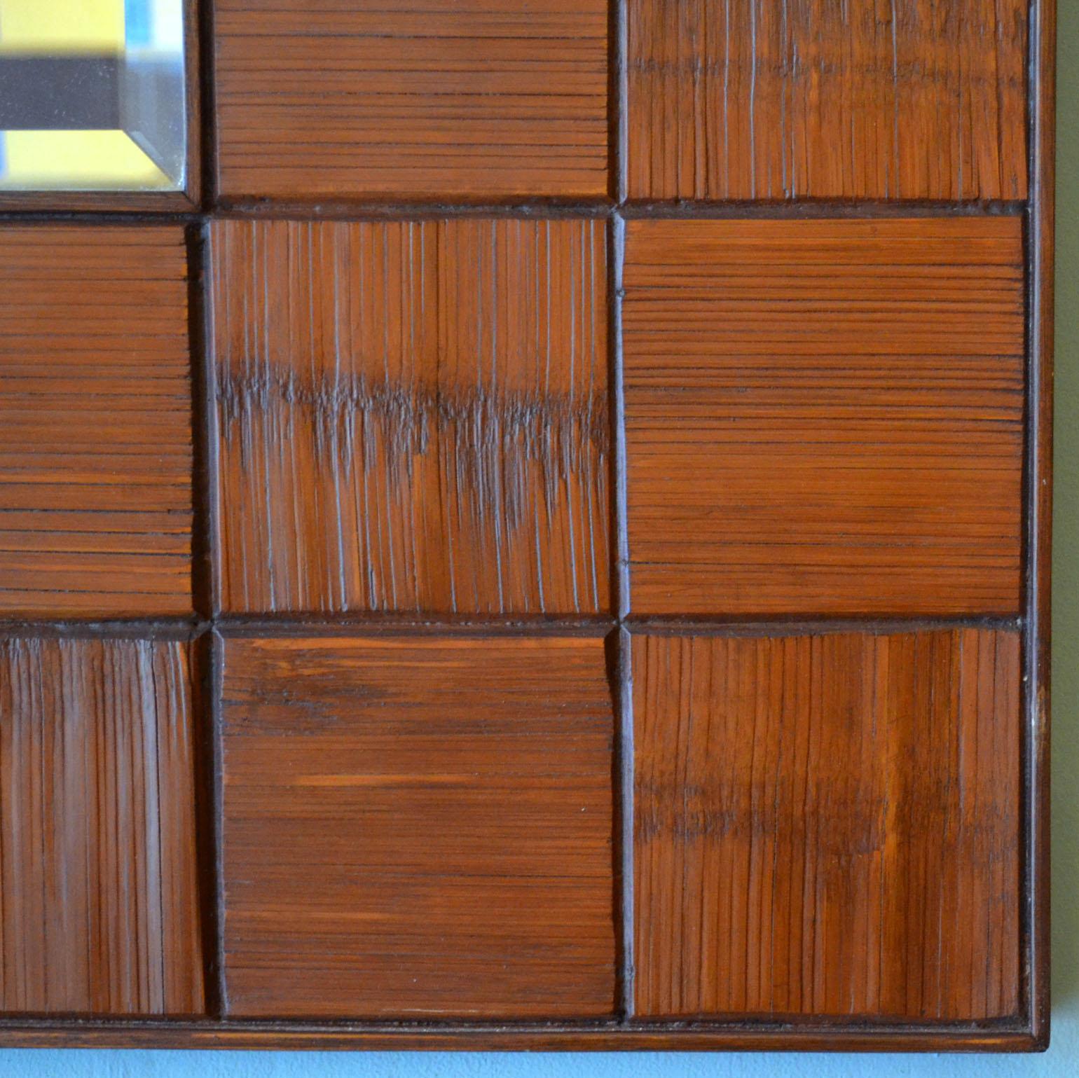 Pair of Square Walnut Relief Mirrors, 1960s, Italiy In Excellent Condition For Sale In London, GB