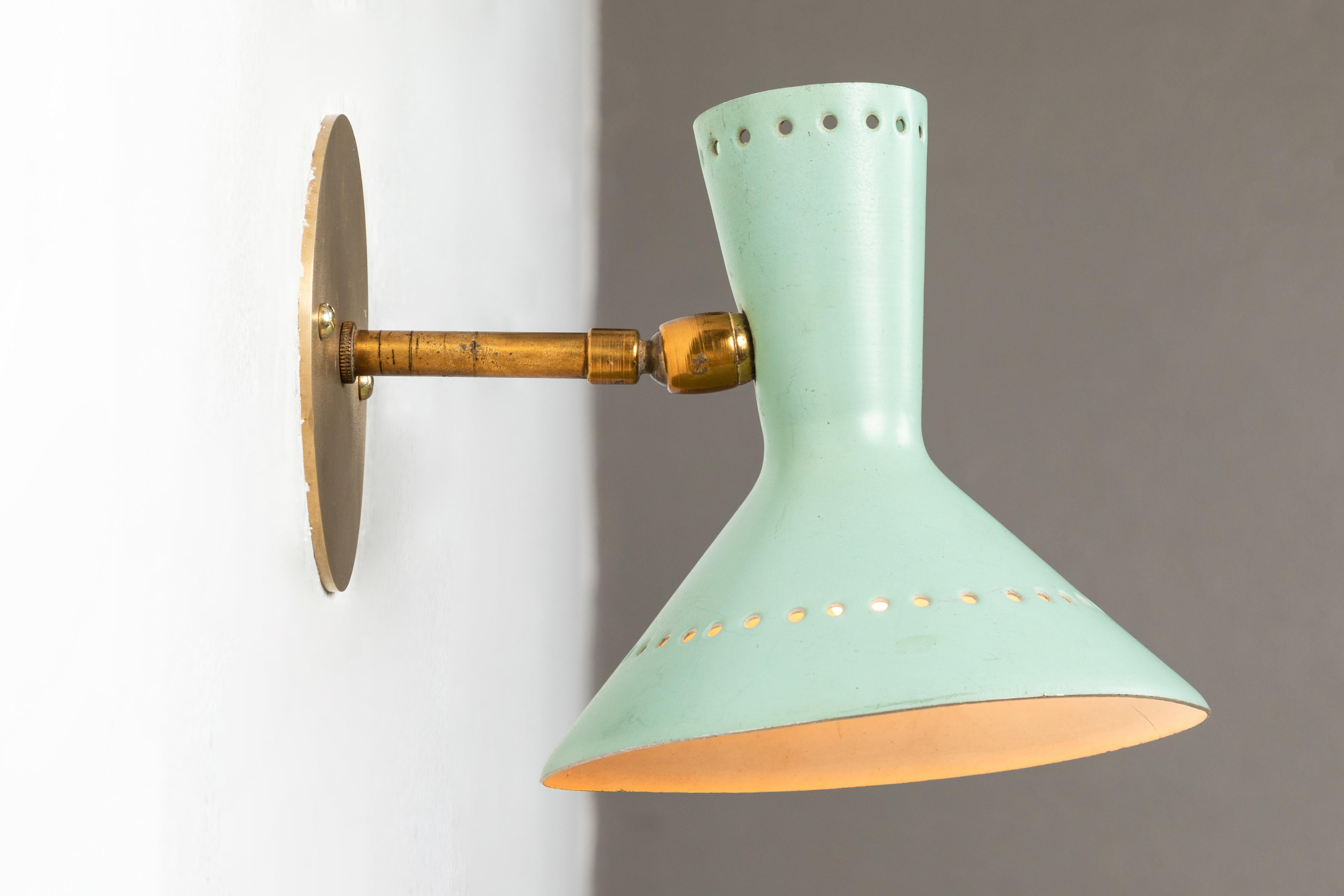Metal Pair of 1960s Italian Perforated Double-Cone Sconces in the Manner of Arteluce